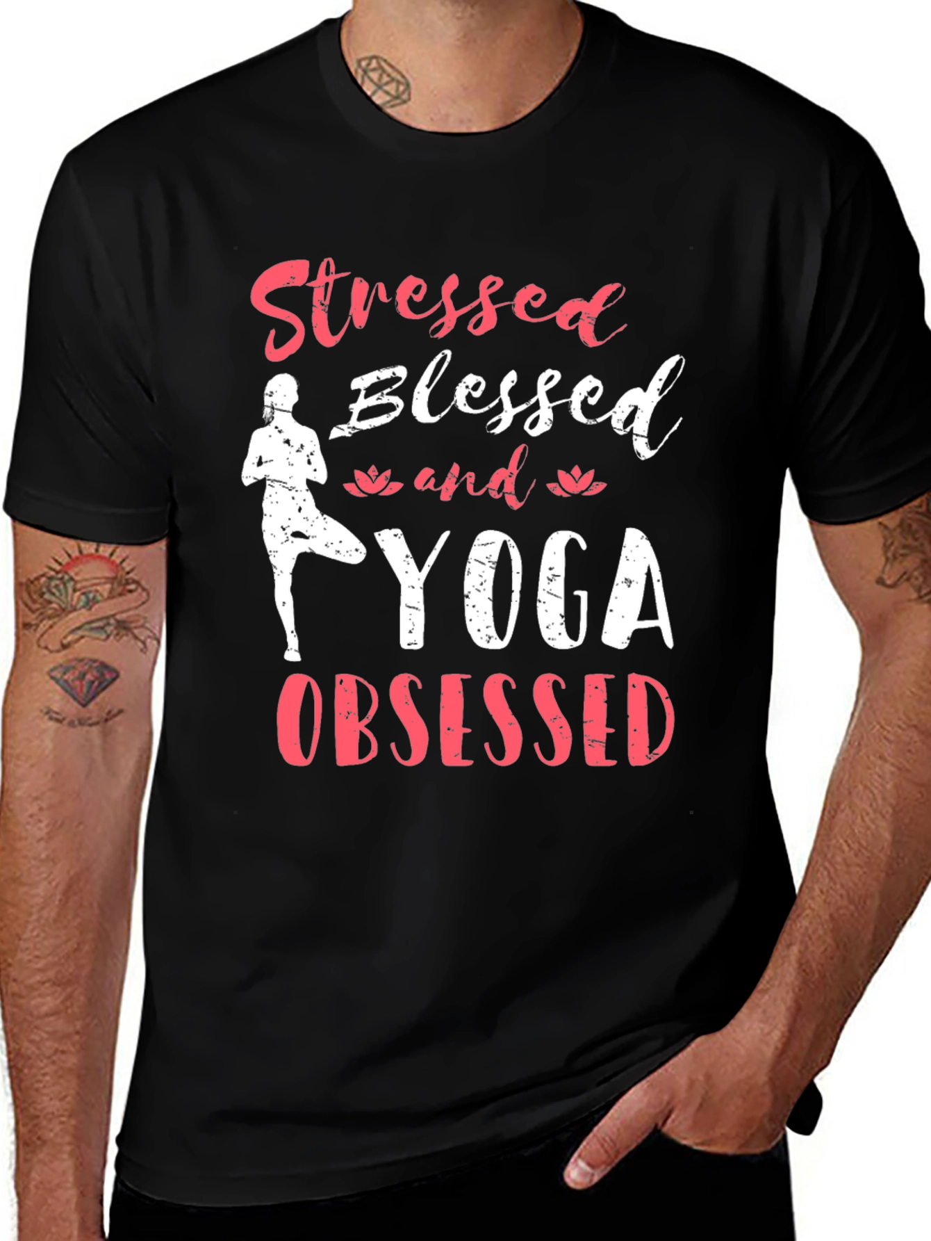 Stressed Blessed Yoga Obsessed Graphic T-Shirt