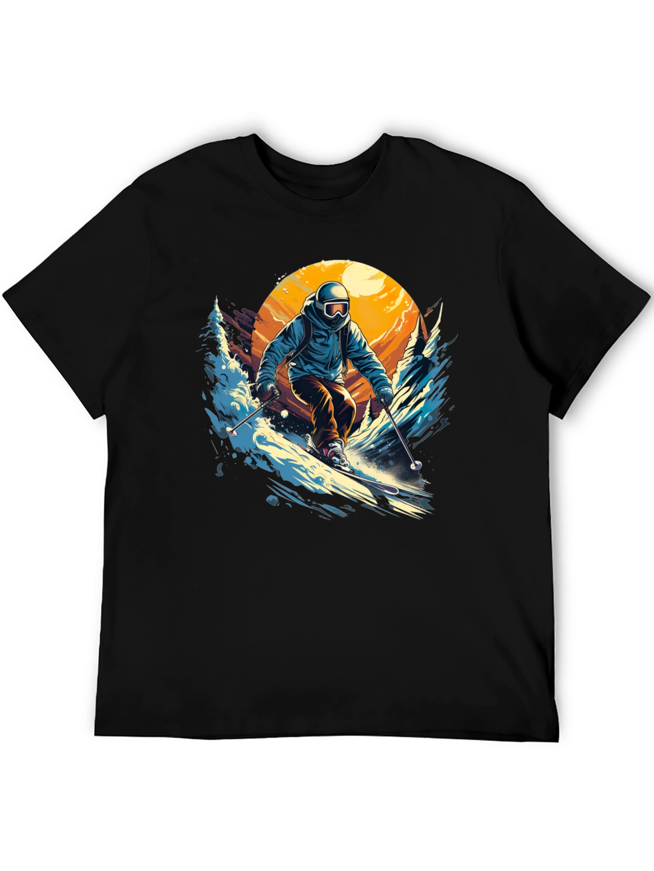 Skier Graphic T-Shirt - Black Crew Neck