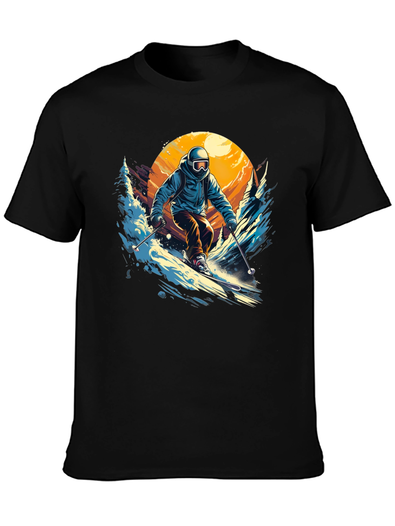 Skier Graphic T-Shirt - Black Crew Neck