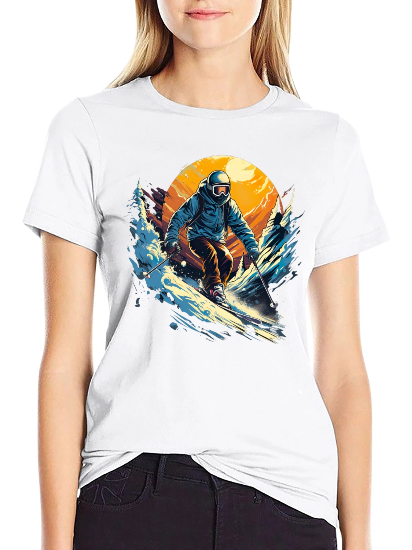 Skier Graphic T-Shirt - Black Crew Neck