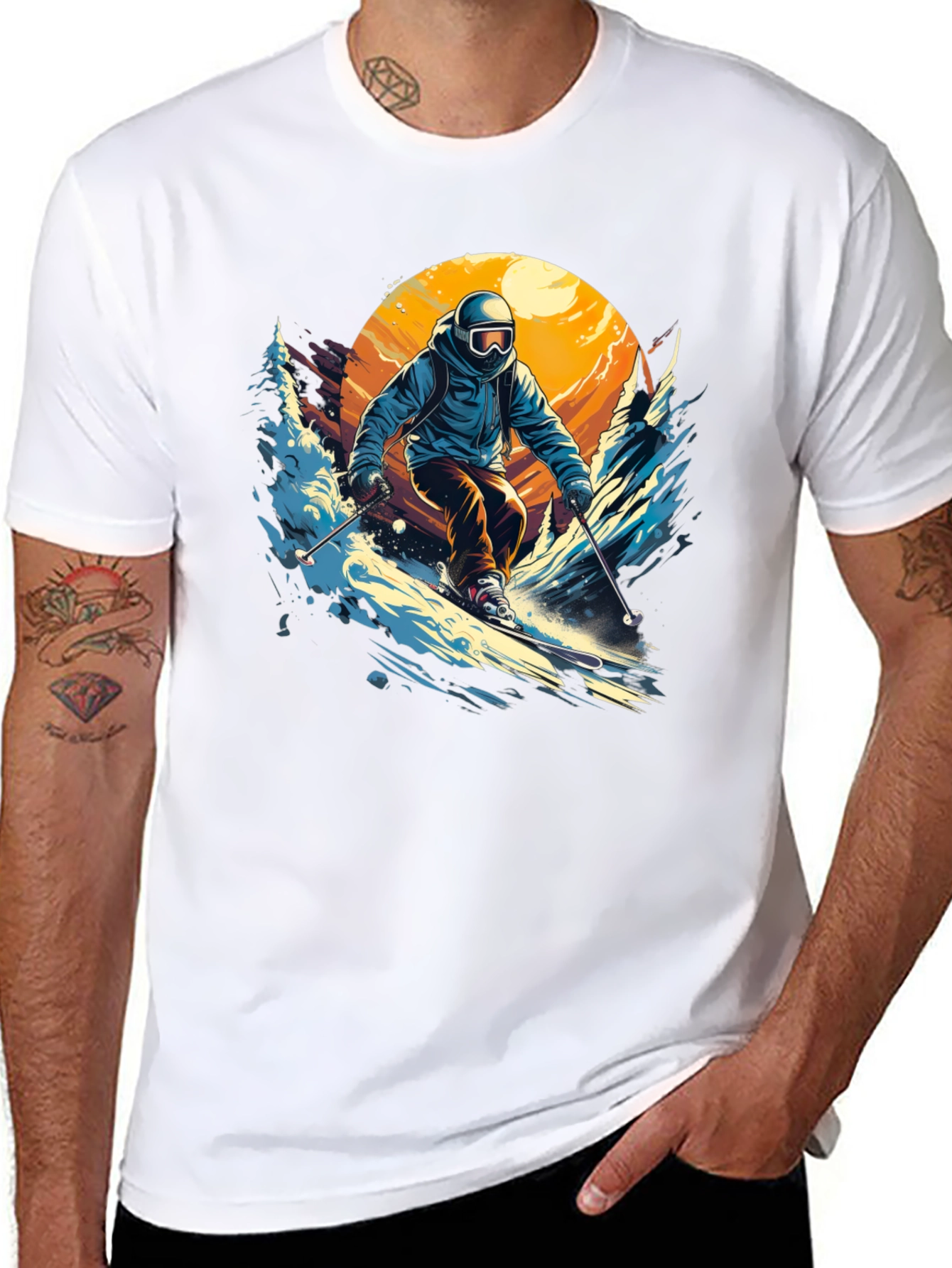 Skier Graphic T-Shirt - Black Crew Neck