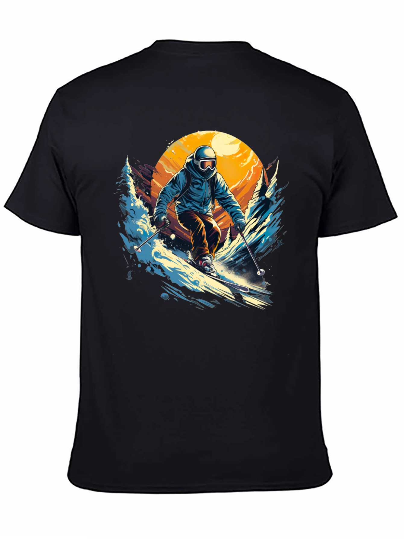 Skier Graphic T-Shirt - Black Crew Neck