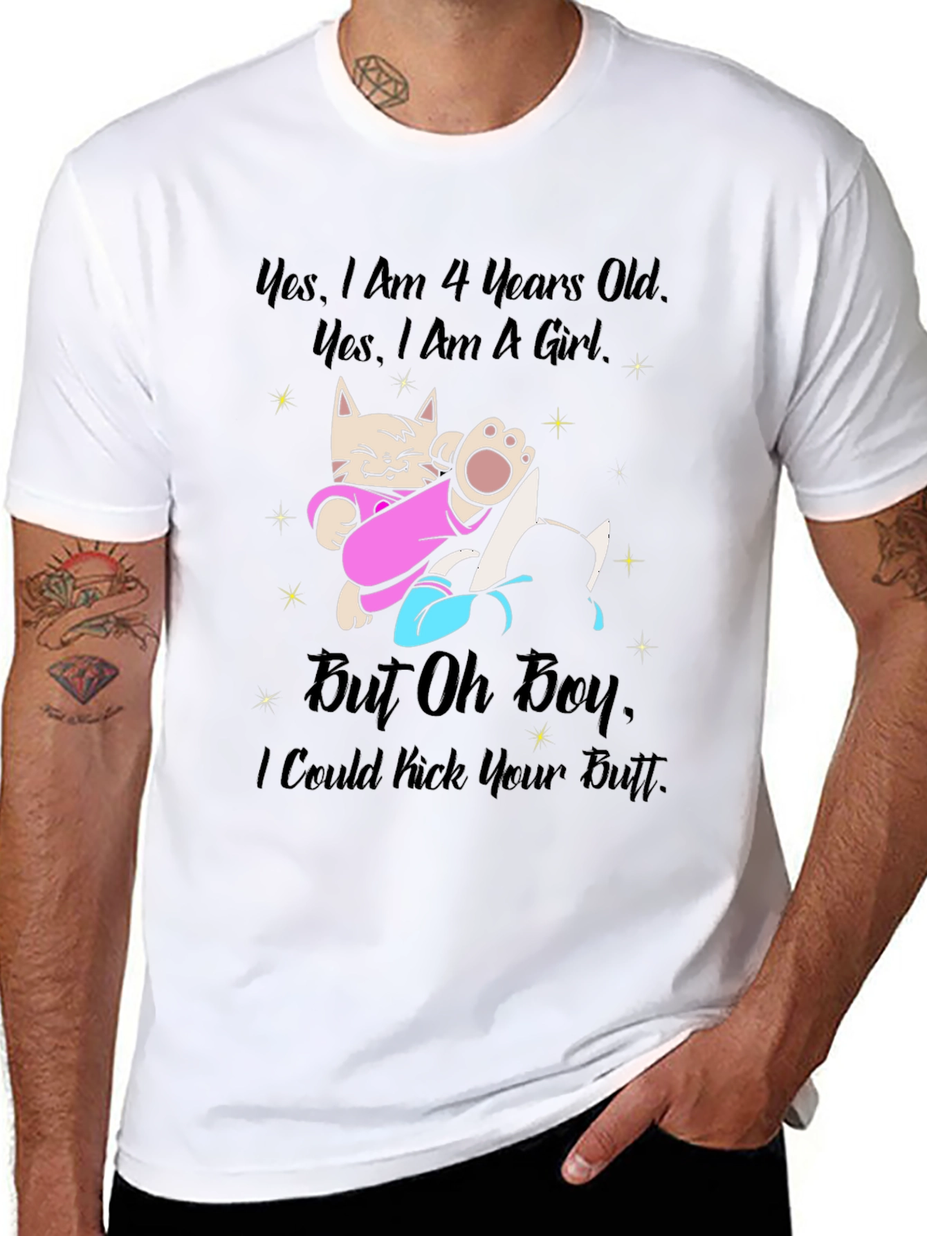 Funny Cat 4th Birthday Girl T-Shirt