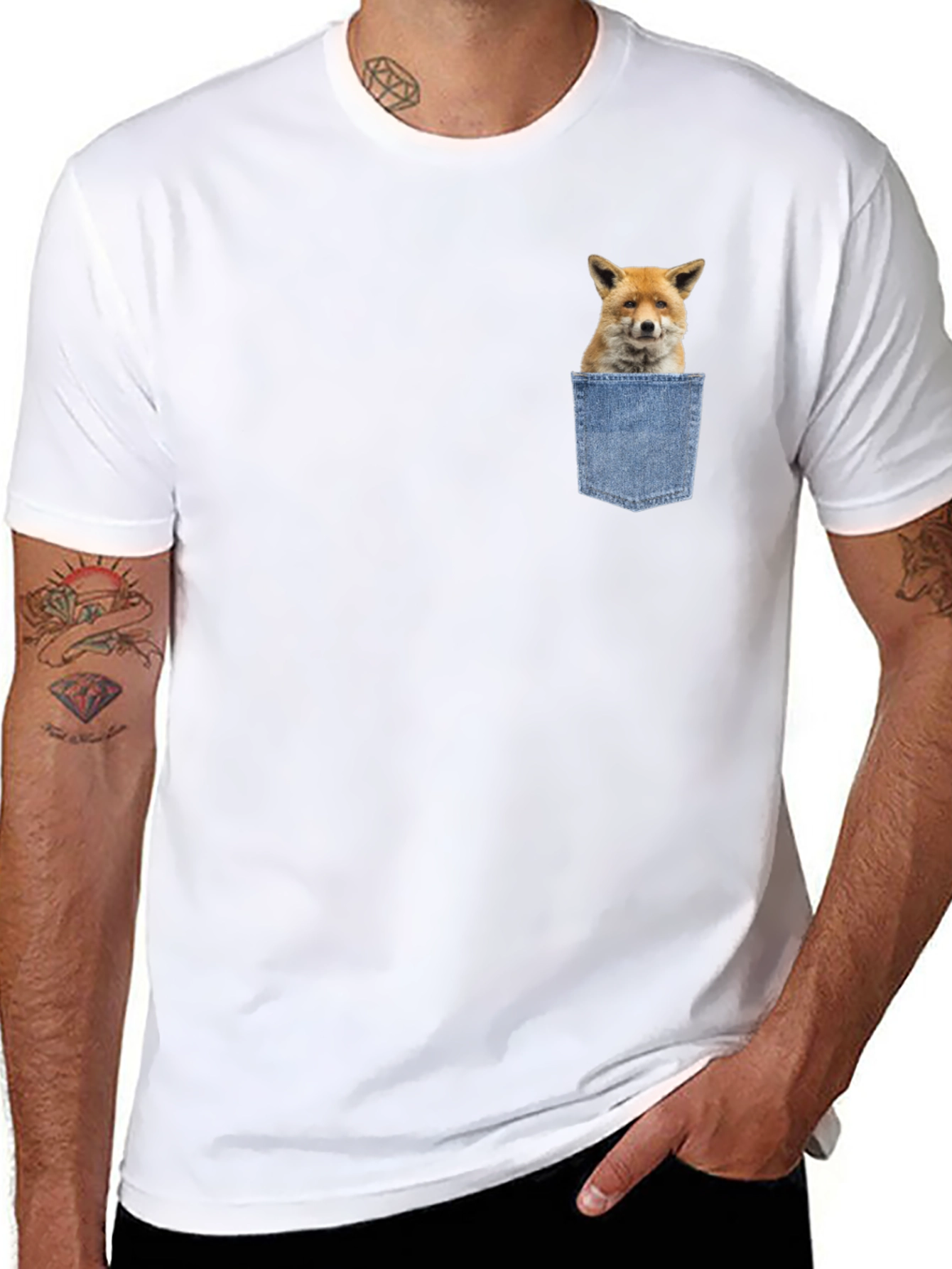 Fox in Pocket Graphic T-Shirt - Novelty Animal Tee