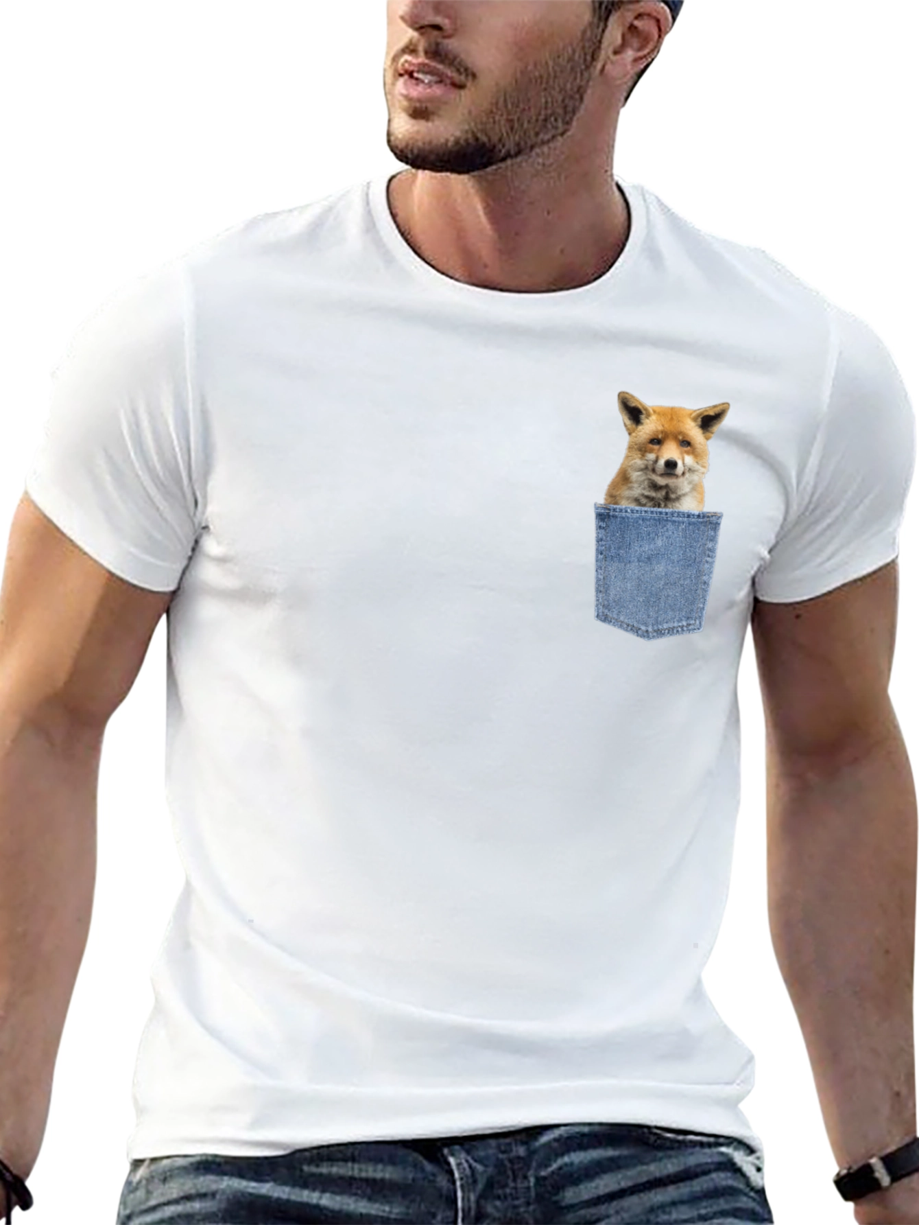 Fox in Pocket Graphic T-Shirt - Novelty Animal Tee