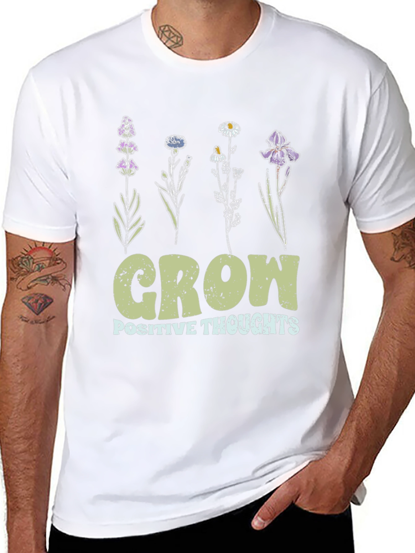 Grow Positive Thoughts Floral Black T-Shirt
