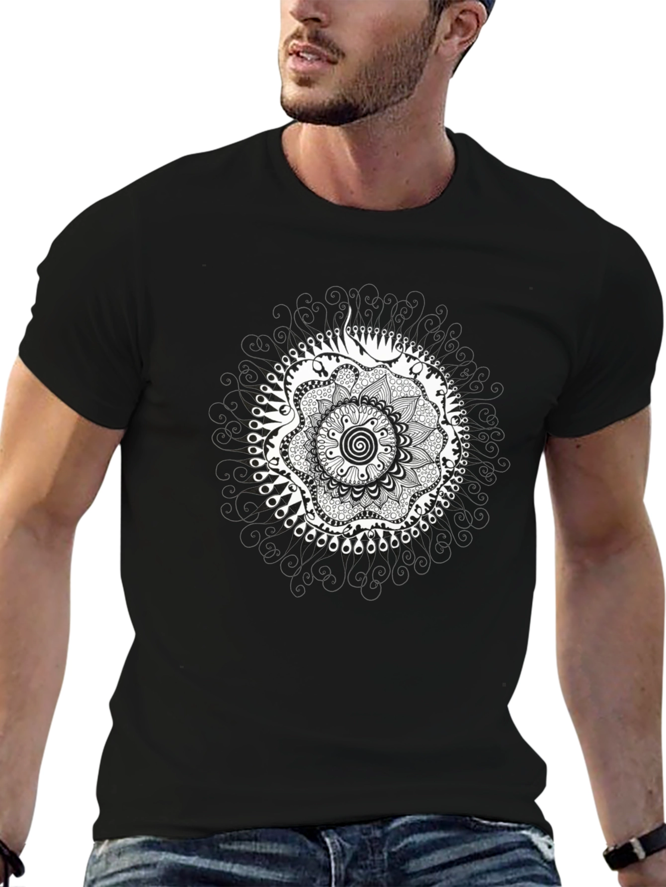 Black T-Shirt with Mandala Design