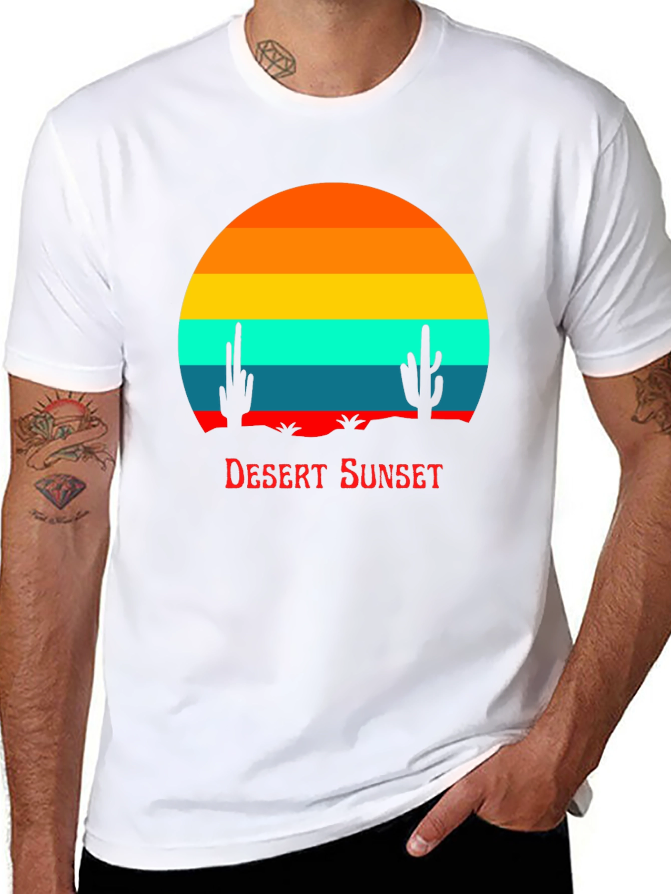 Retro Desert Sunset Graphic Tee - Black Cotton Blend