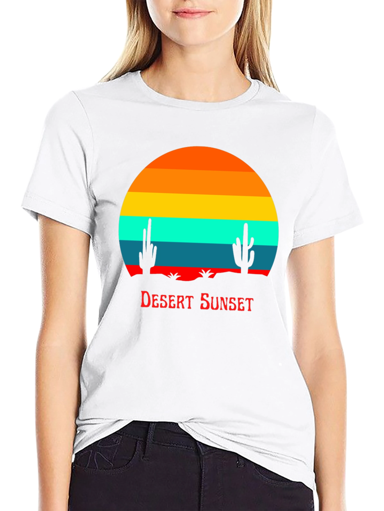 Retro Desert Sunset Graphic Tee - Black Cotton Blend
