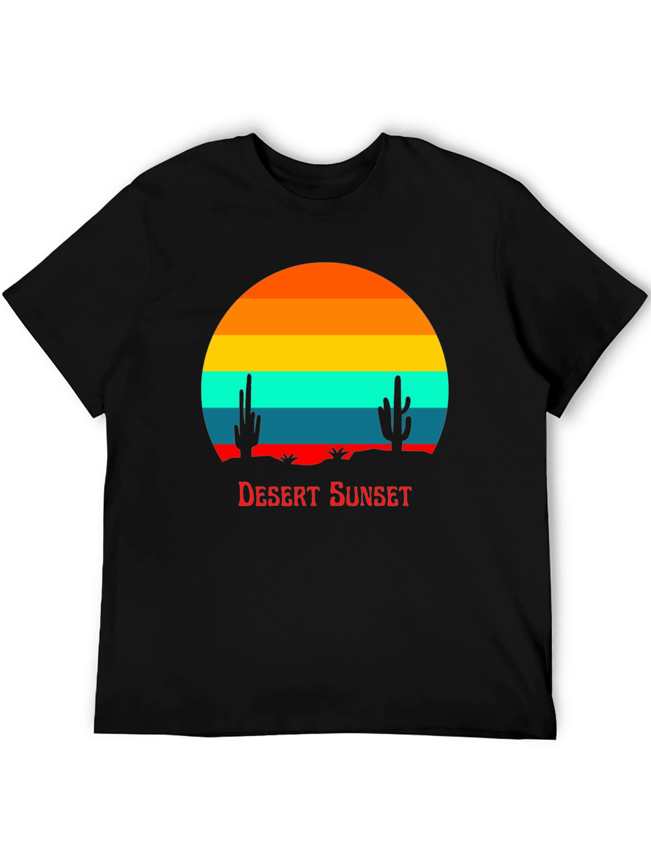 Retro Desert Sunset Graphic Tee - Black Cotton Blend