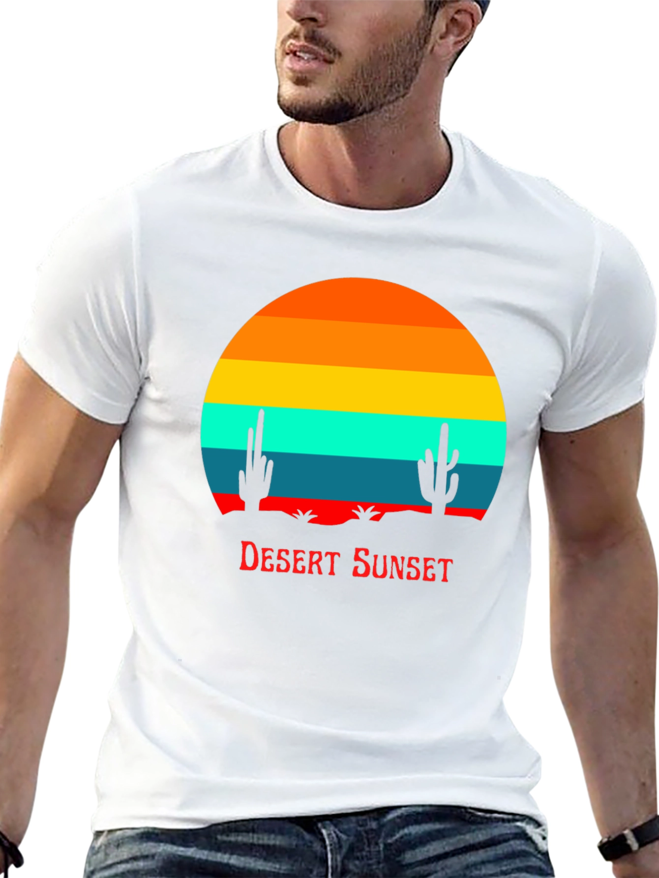 Retro Desert Sunset Graphic Tee - Black Cotton Blend