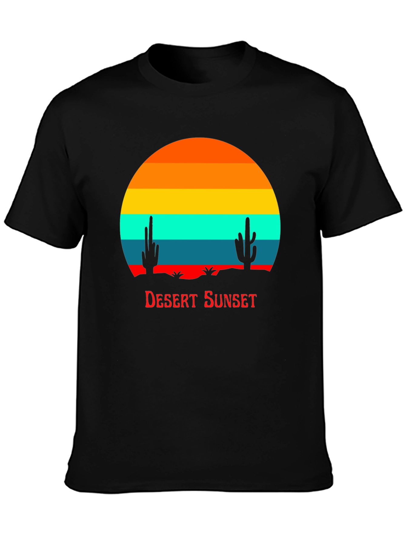 Retro Desert Sunset Graphic Tee - Black Cotton Blend