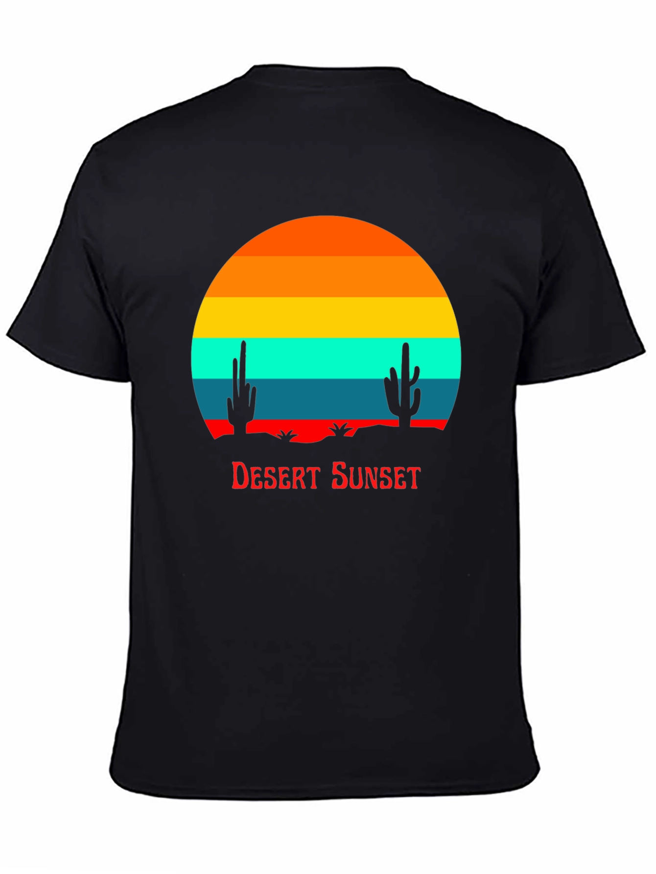 Retro Desert Sunset Graphic Tee - Black Cotton Blend