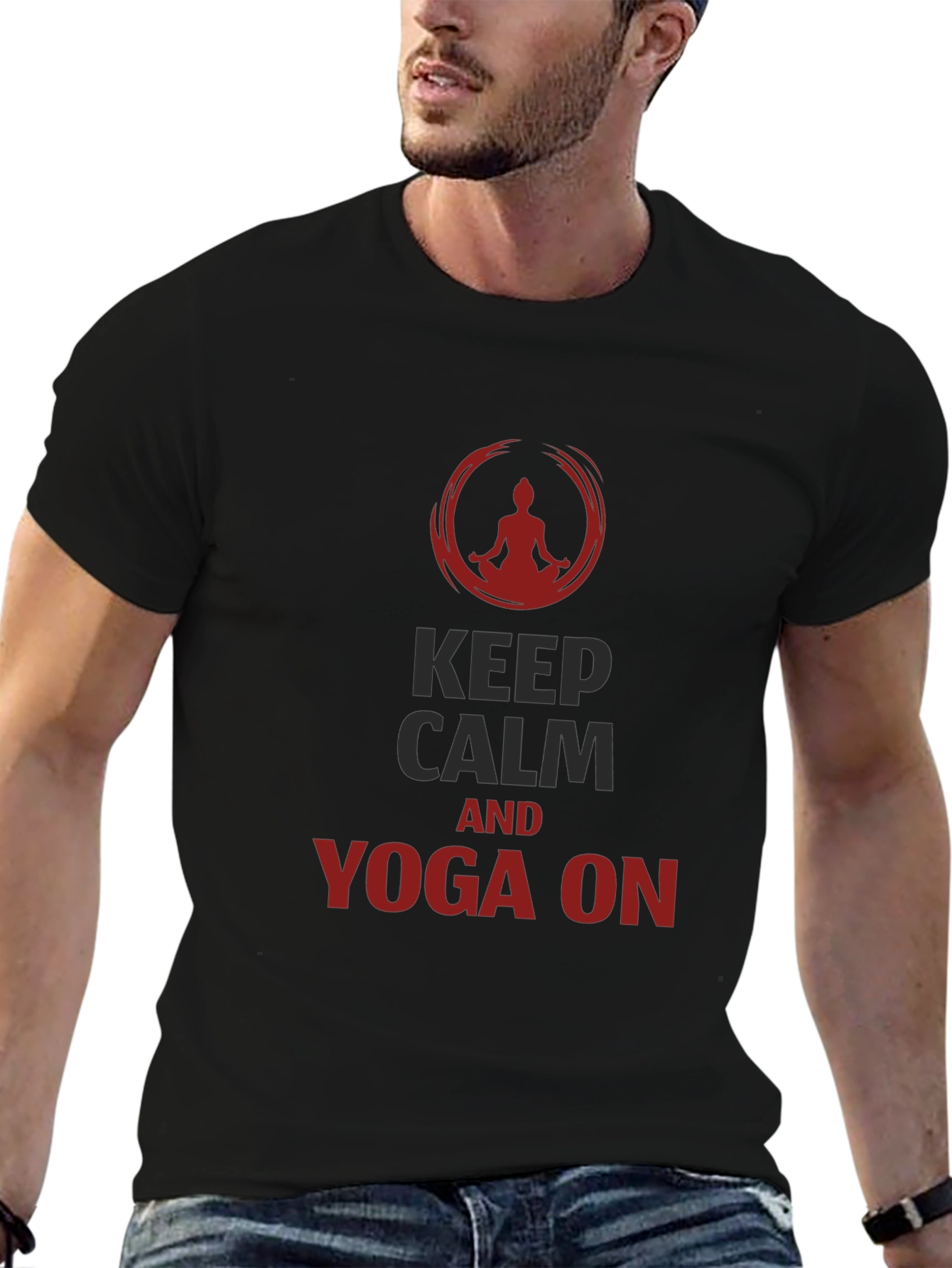 Keep Calm Yoga T-Shirt - Mens Black Tee