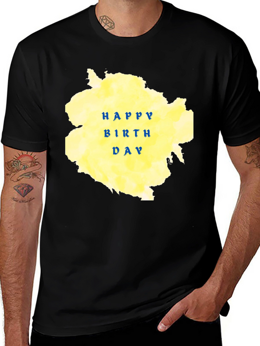 Happy Birthday Graphic Tee - Black Cotton Blend
