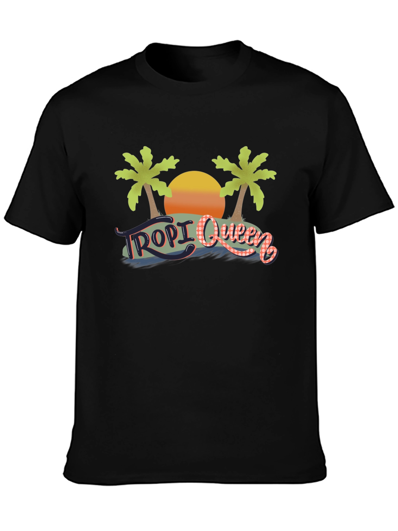 Tropi Queen Black Graphic Tee - Tropical Beach Design