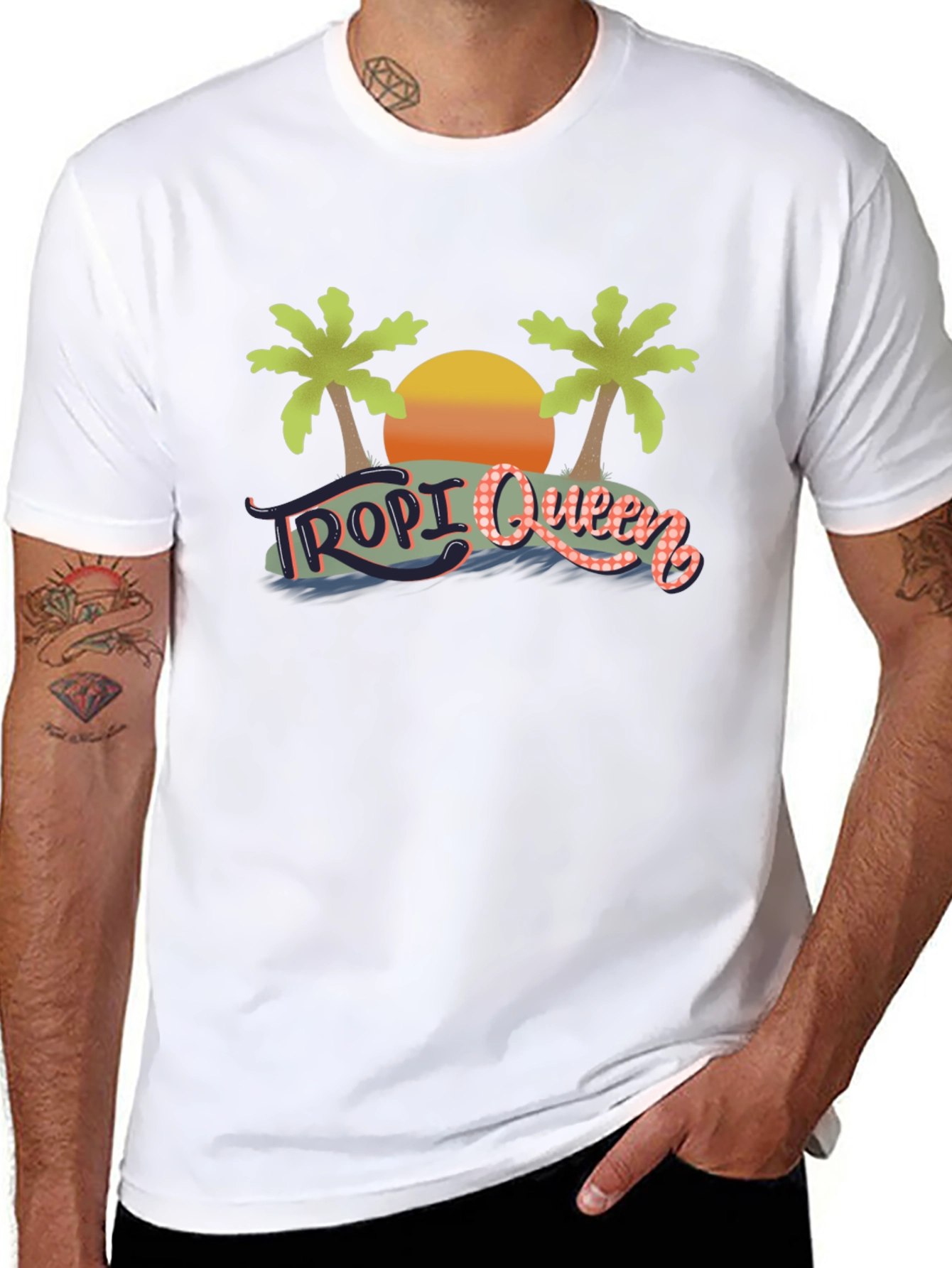 Tropi Queen Black Graphic Tee - Tropical Beach Design