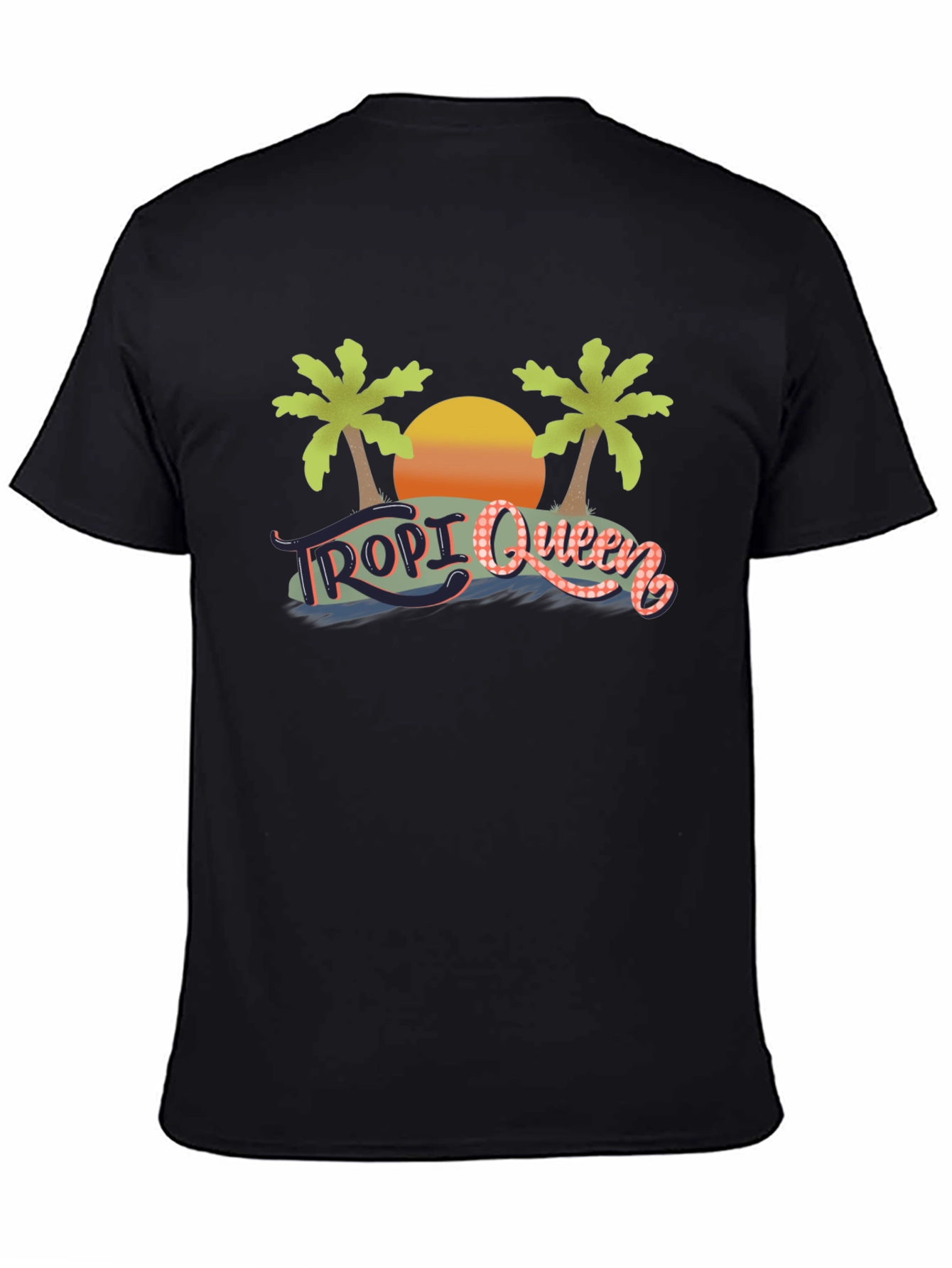 Tropi Queen Black Graphic Tee - Tropical Beach Design