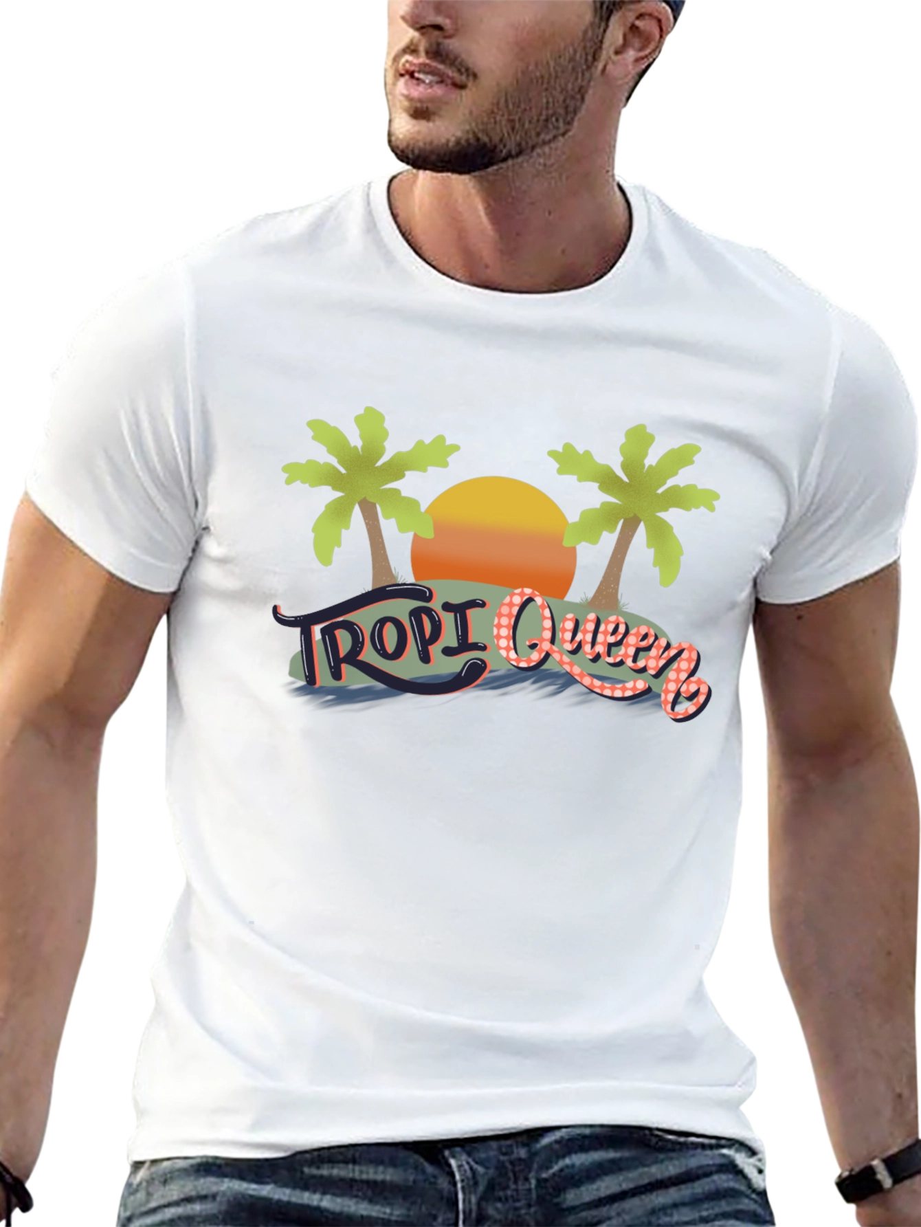 Tropi Queen Black Graphic Tee - Tropical Beach Design