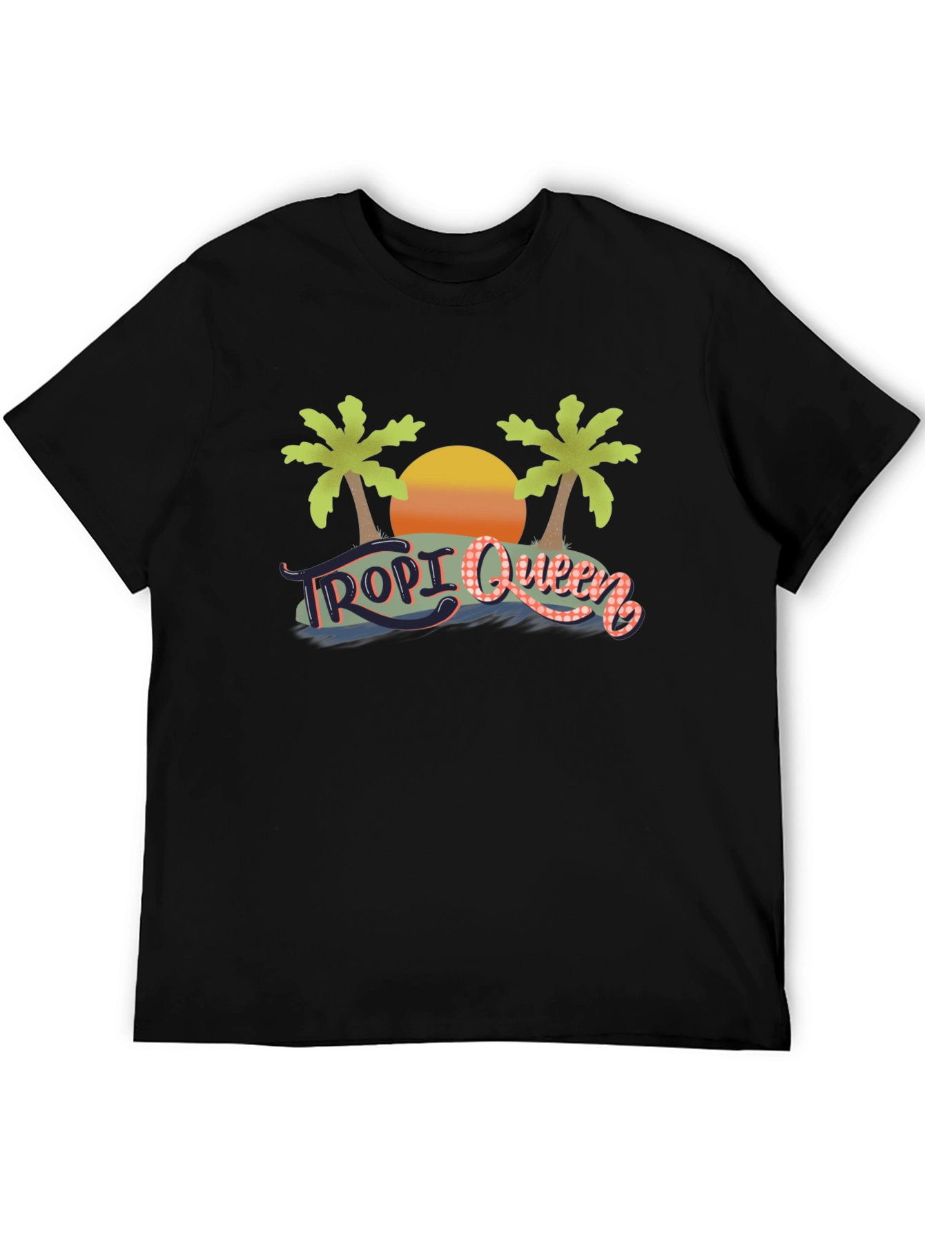 Tropi Queen Black Graphic Tee - Tropical Beach Design