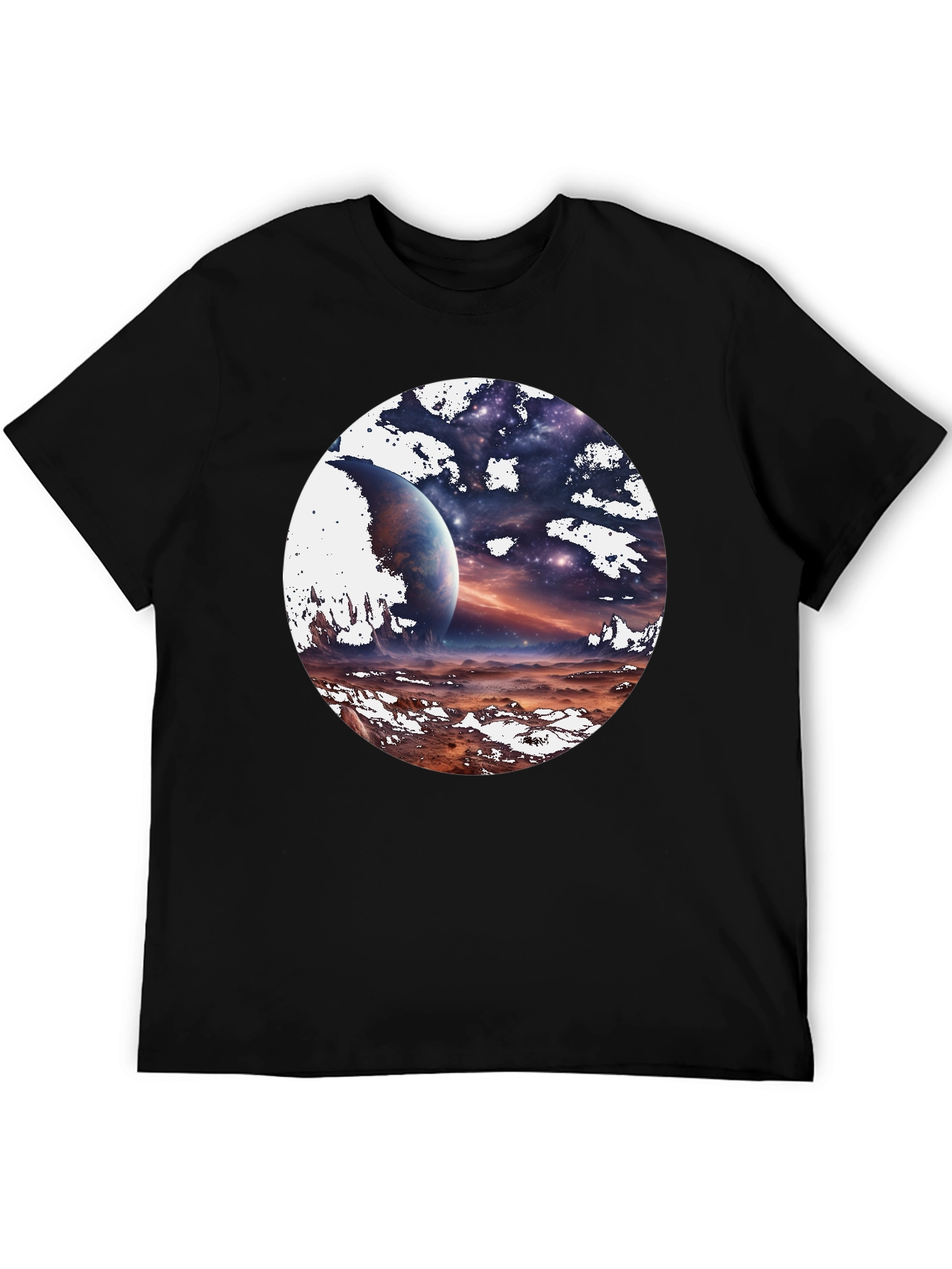 Cosmic Planet Graphic Tee - Black Cotton Blend
