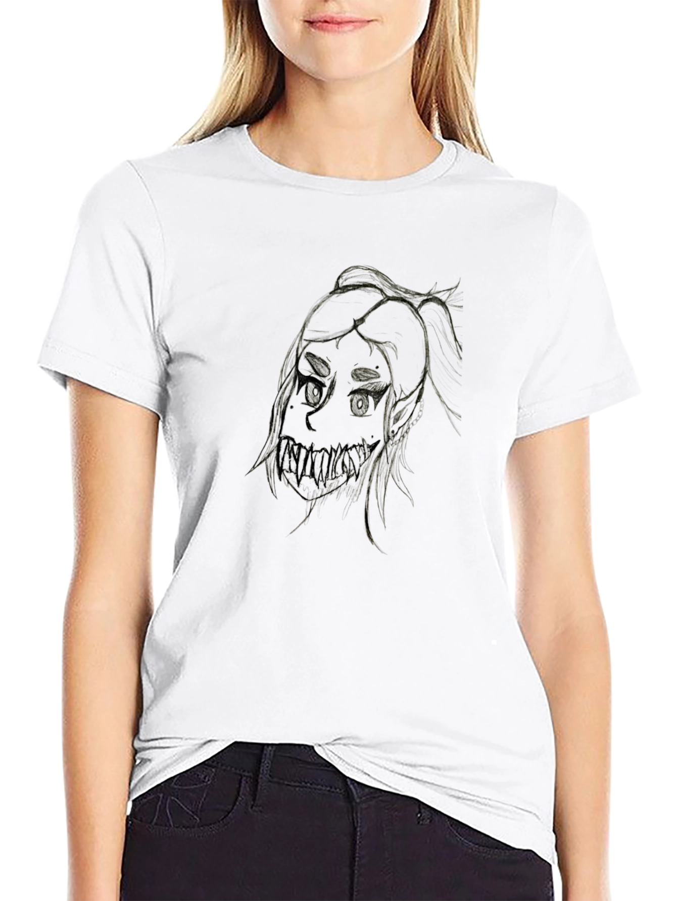 Creepy Girl Art Black T-Shirt