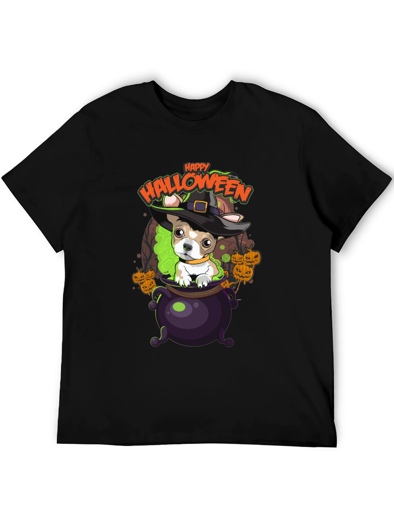 Happy Halloween Dog in Cauldron T-Shirt