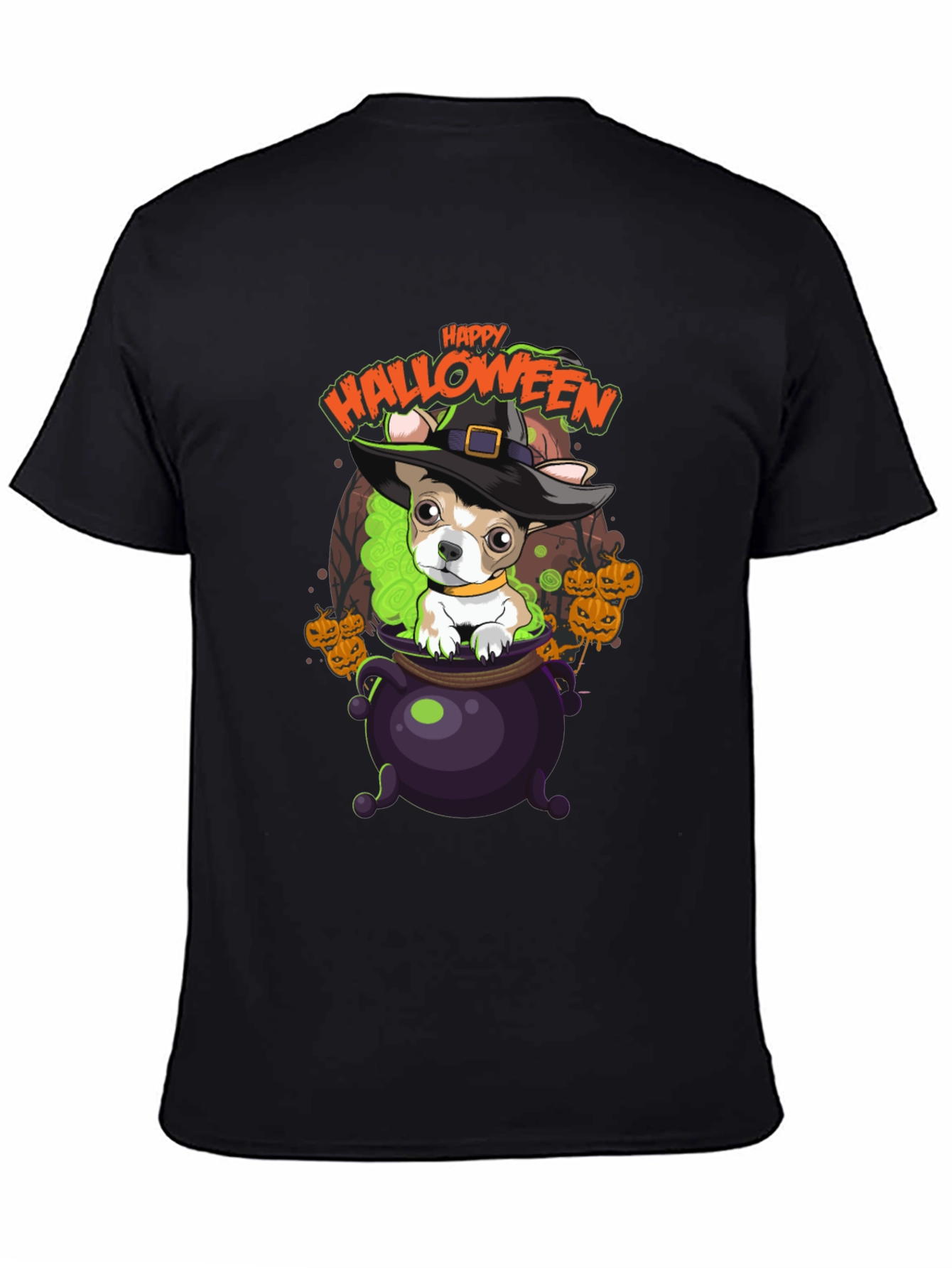 Happy Halloween Dog in Cauldron T-Shirt