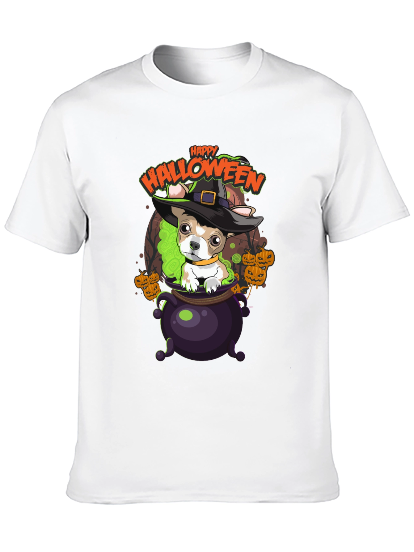 Happy Halloween Dog in Cauldron T-Shirt