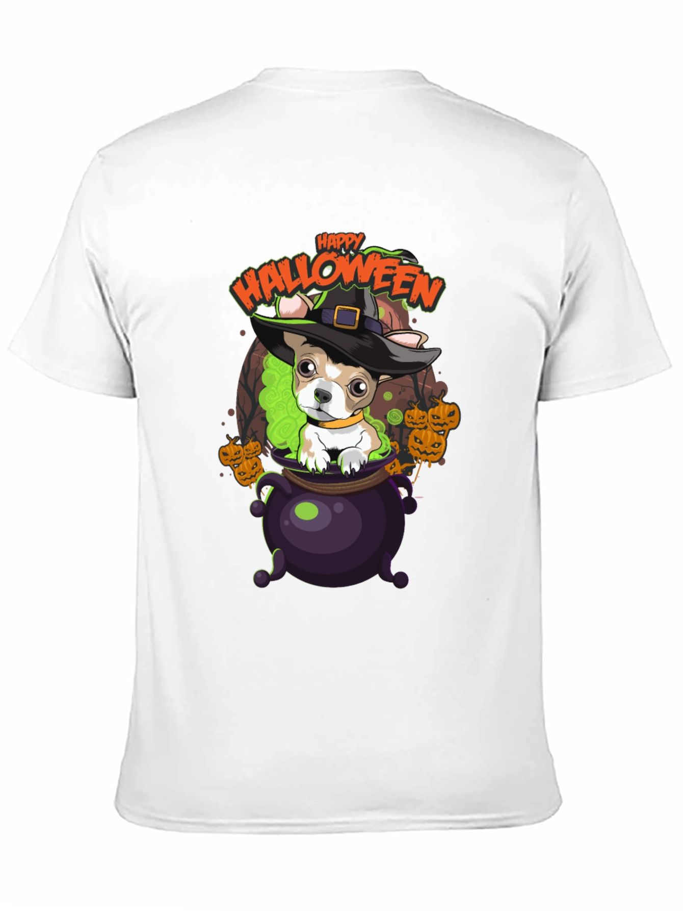 Happy Halloween Dog in Cauldron T-Shirt