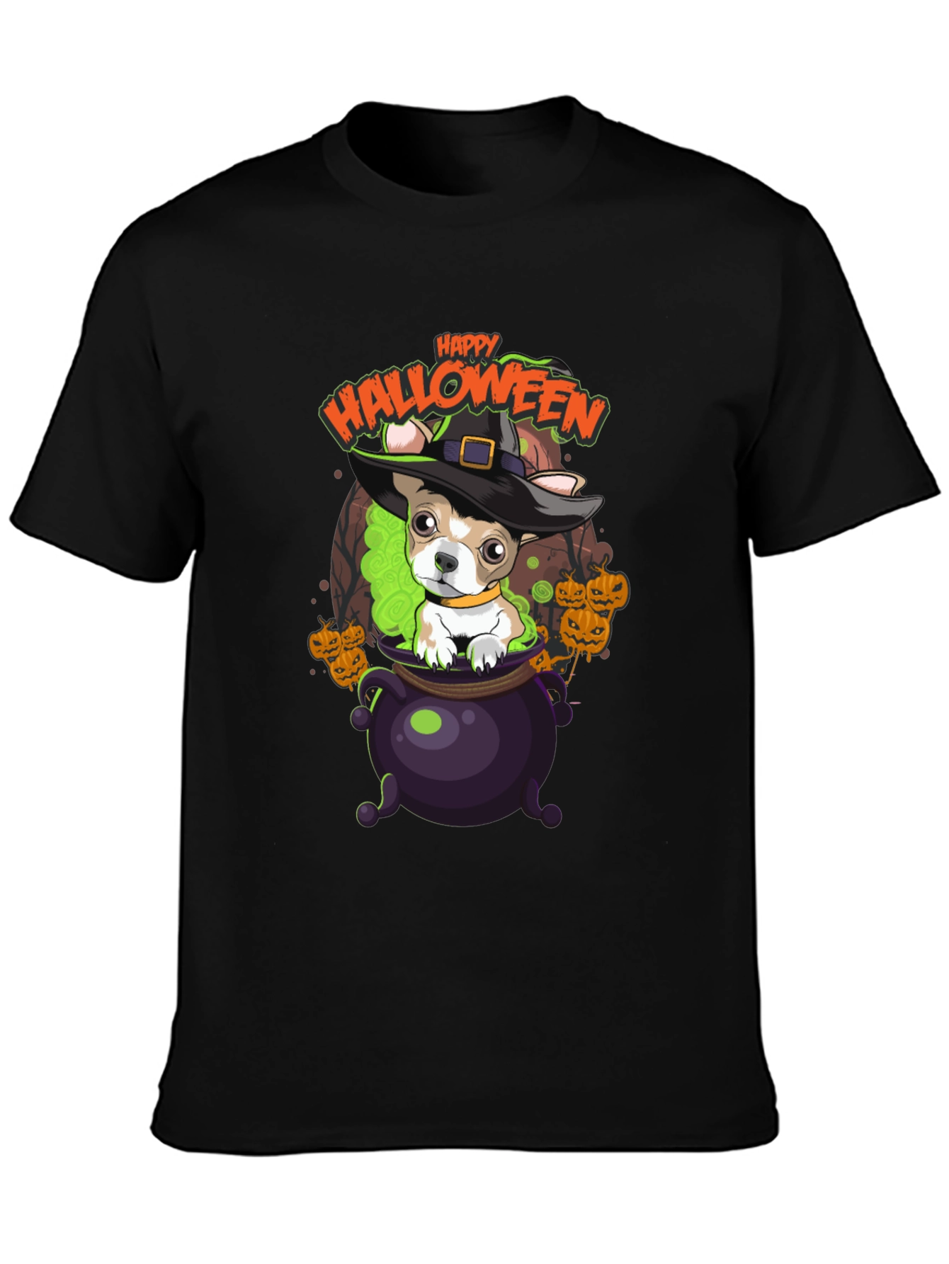 Happy Halloween Dog in Cauldron T-Shirt