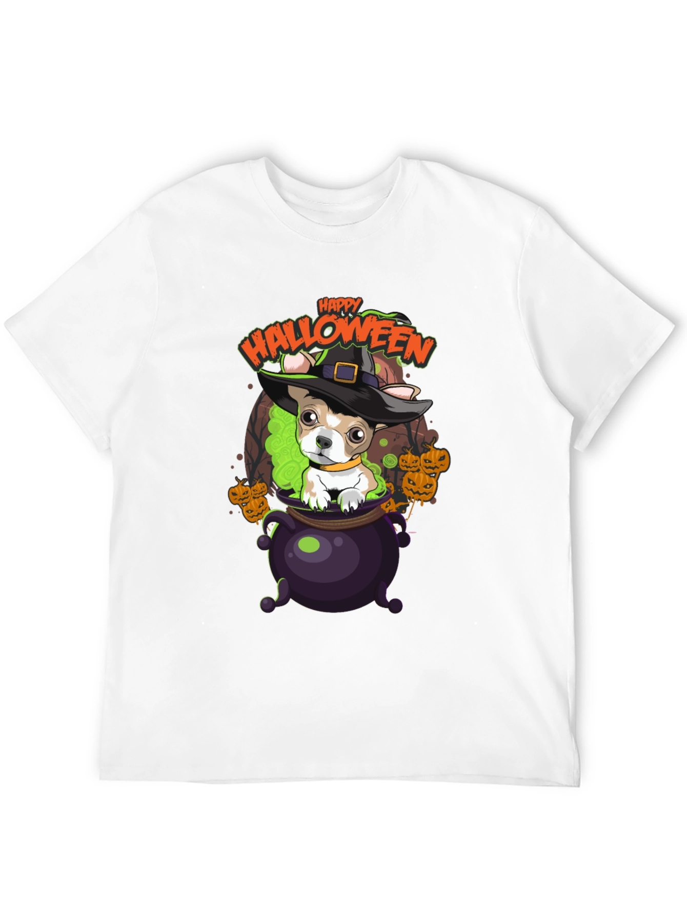 Happy Halloween Dog in Cauldron T-Shirt