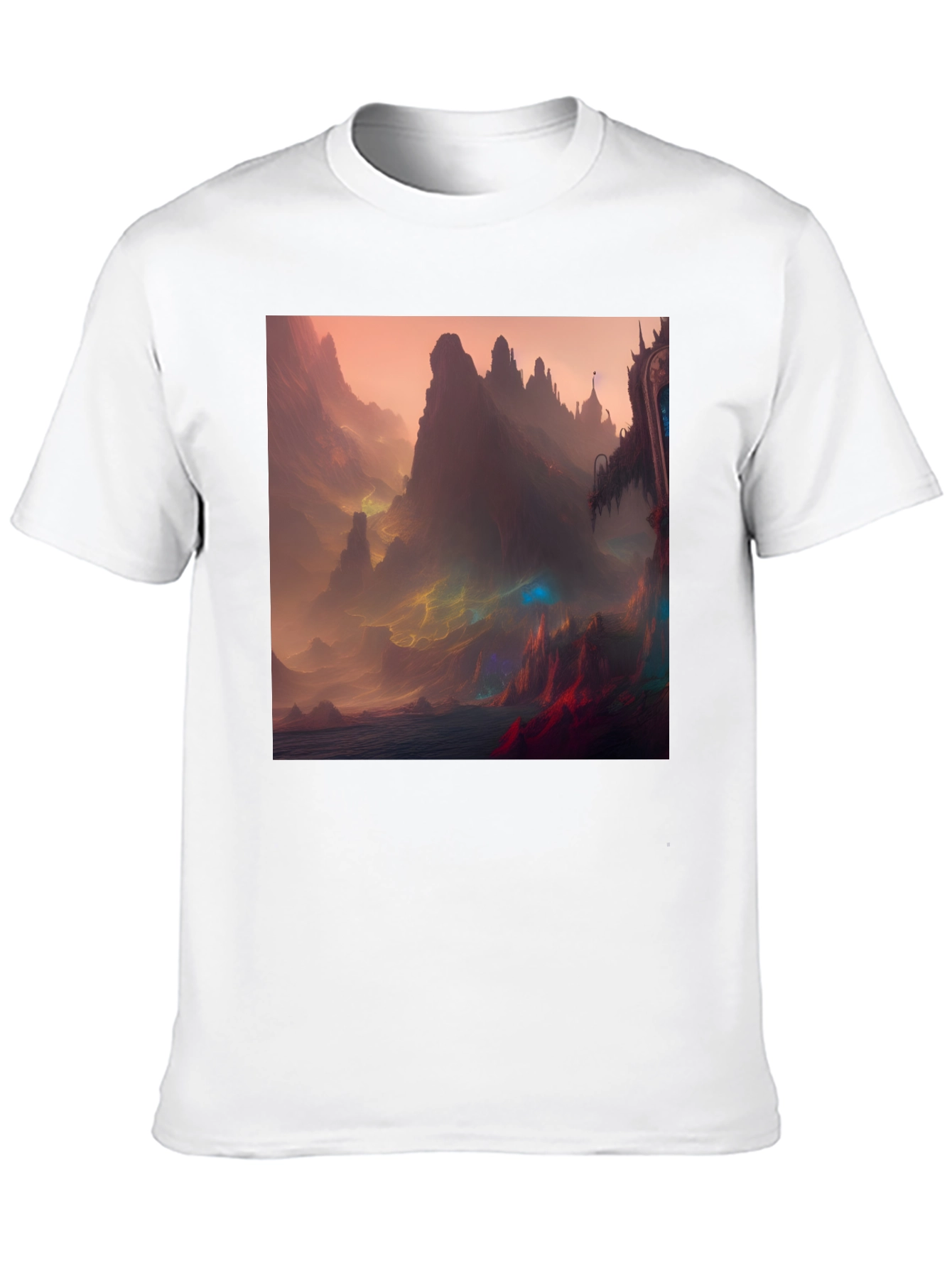 Fantasy Landscape Graphic Tee - Black Crew Neck