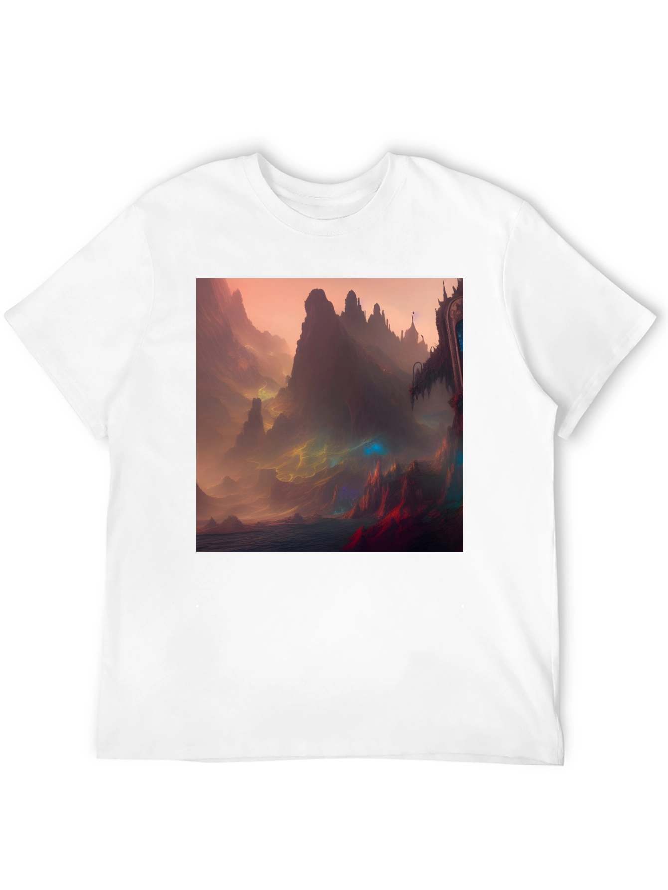 Fantasy Landscape Graphic Tee - Black Crew Neck