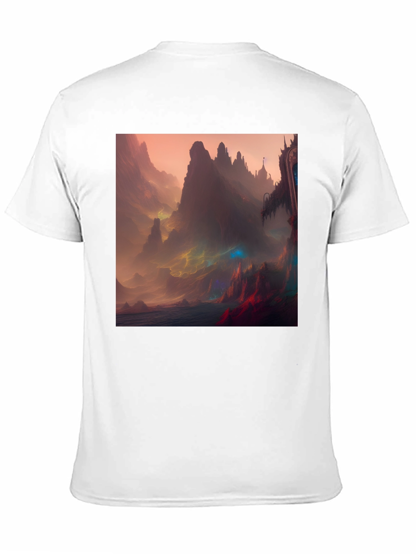 Fantasy Landscape Graphic Tee - Black Crew Neck