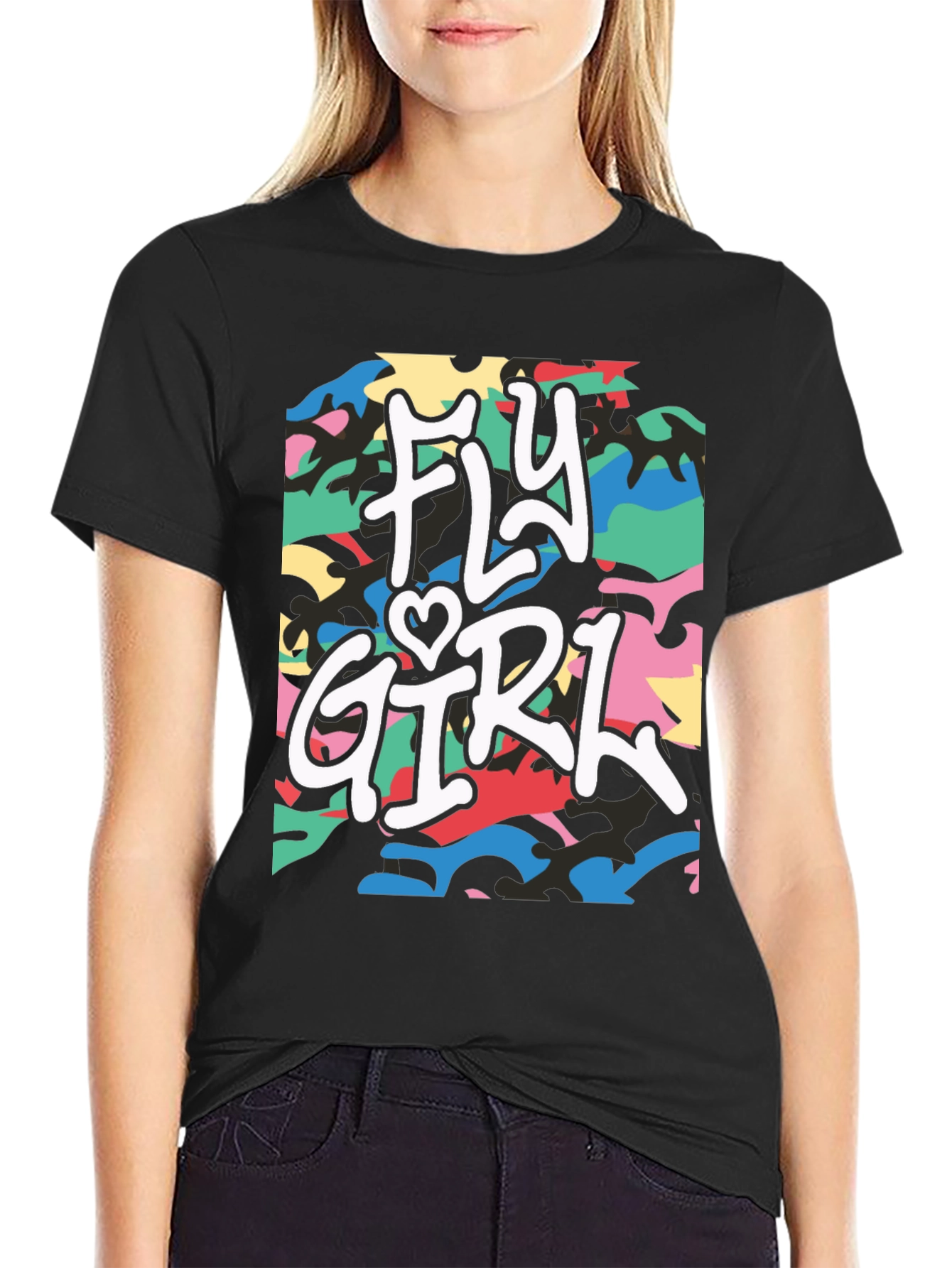Fly Girl Graphic Tee - Urban Camo Design