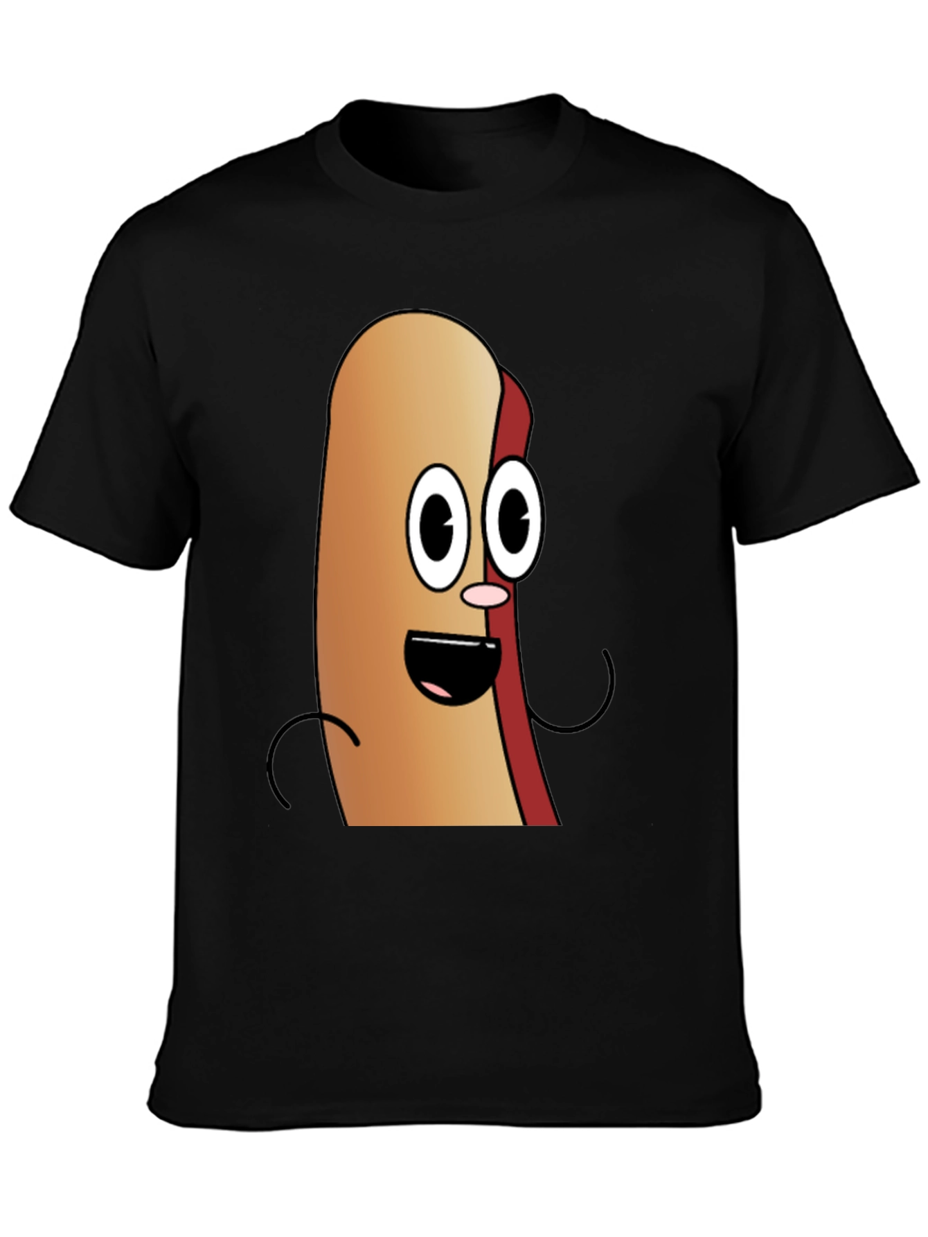 Cartoon Hotdog Graphic Tee - Black Cotton T-Shirt