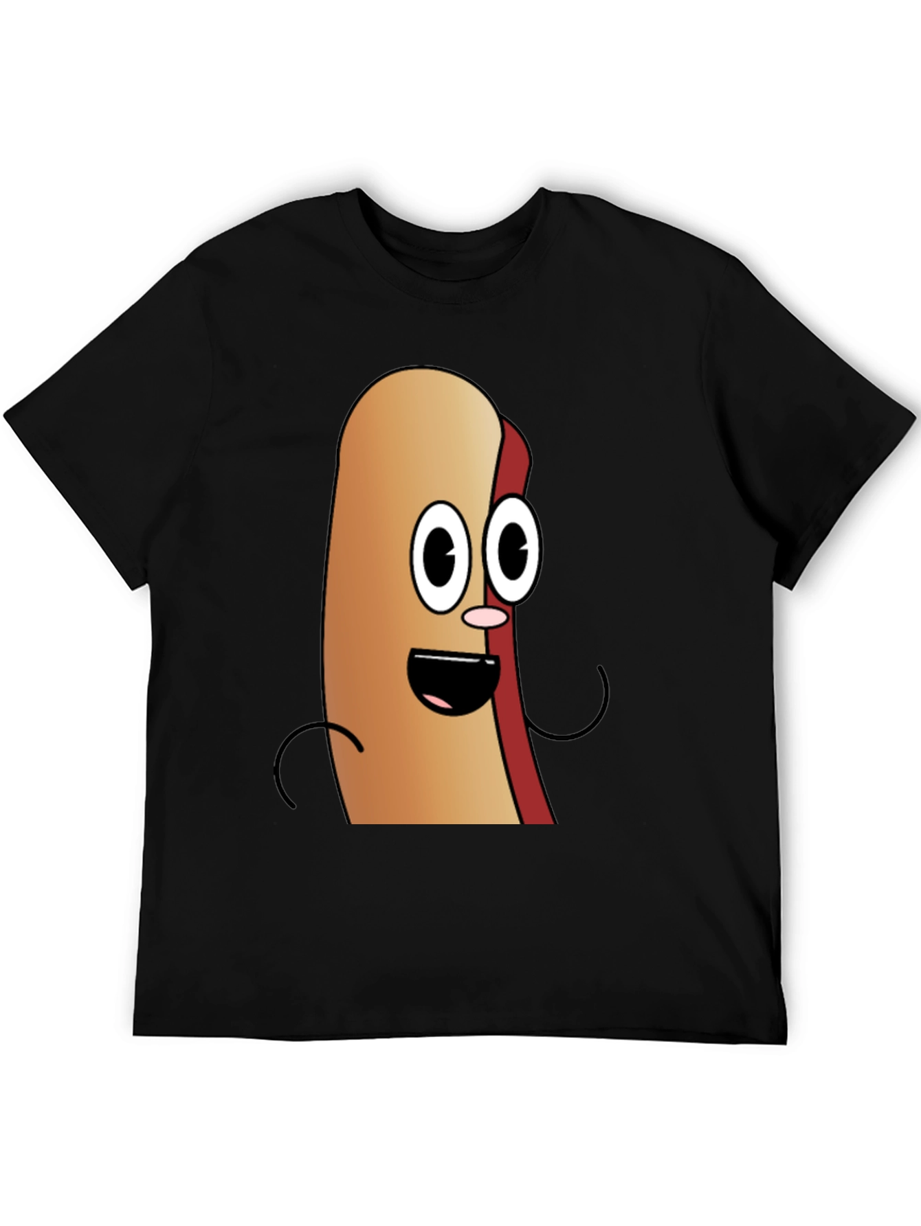 Cartoon Hotdog Graphic Tee - Black Cotton T-Shirt