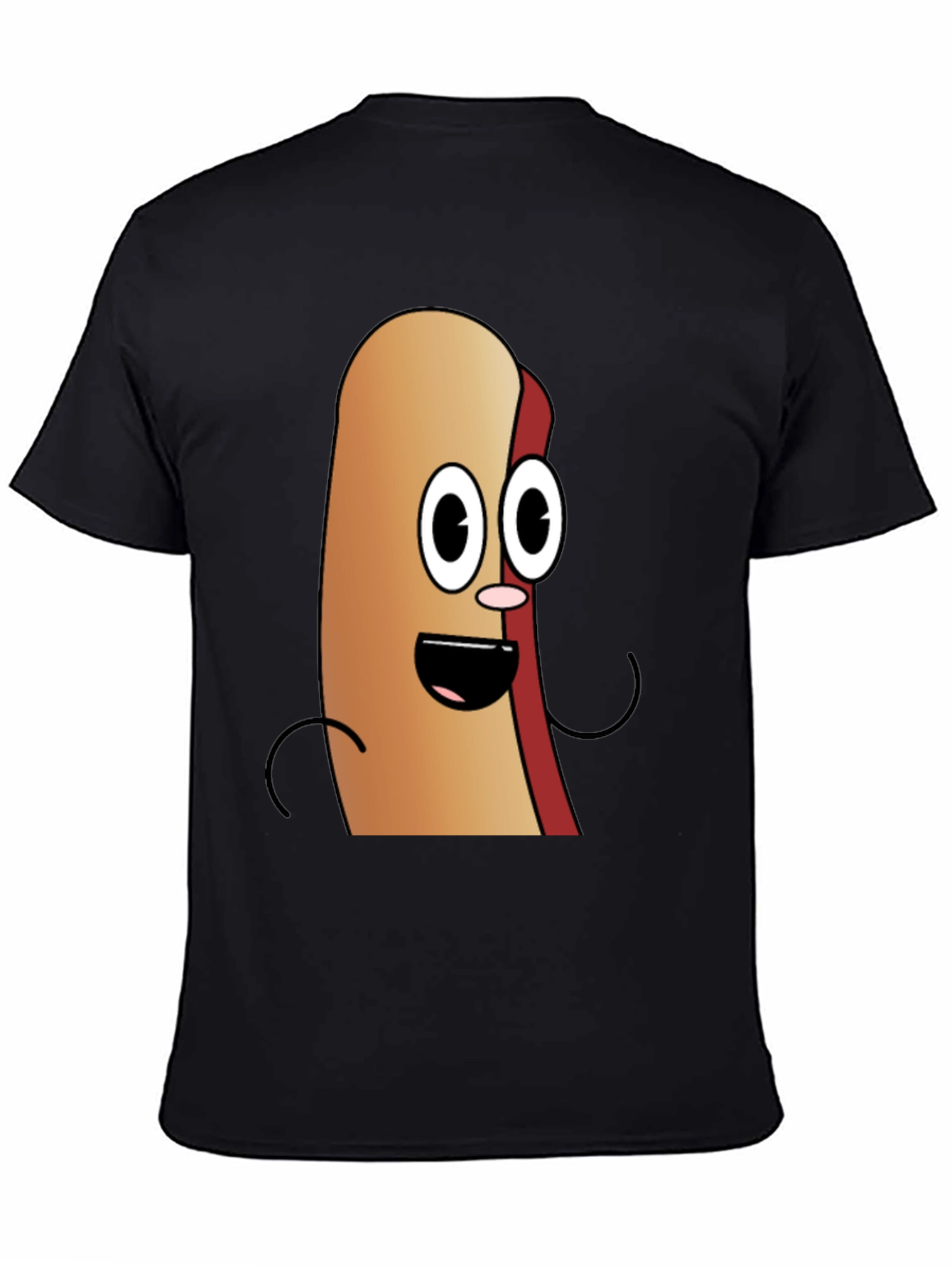 Cartoon Hotdog Graphic Tee - Black Cotton T-Shirt