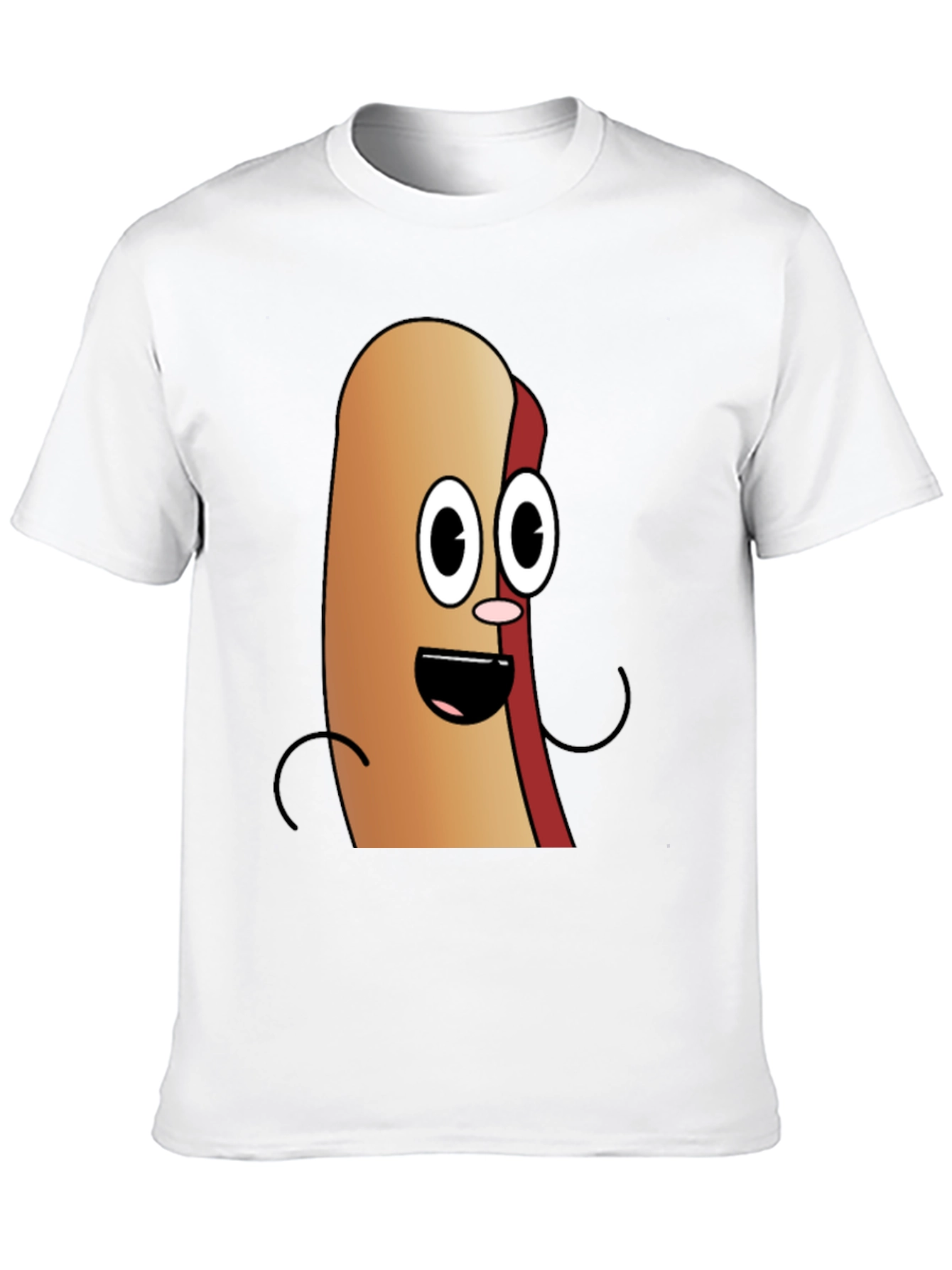 Cartoon Hotdog Graphic Tee - Black Cotton T-Shirt
