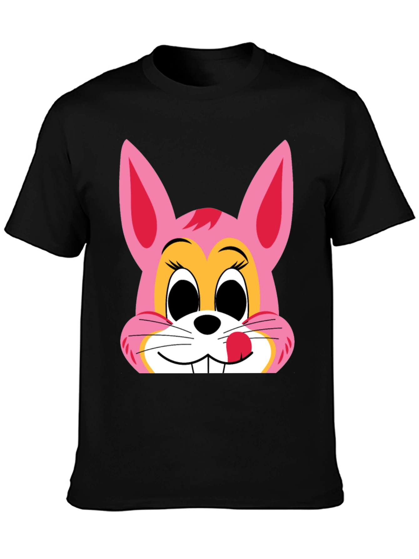 Pink Bunny Graphic Black T-Shirt