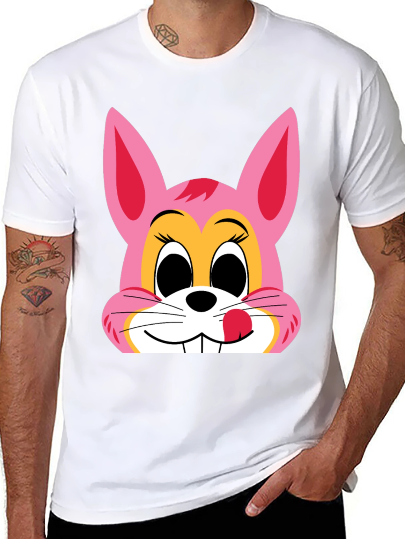 Pink Bunny Graphic Black T-Shirt