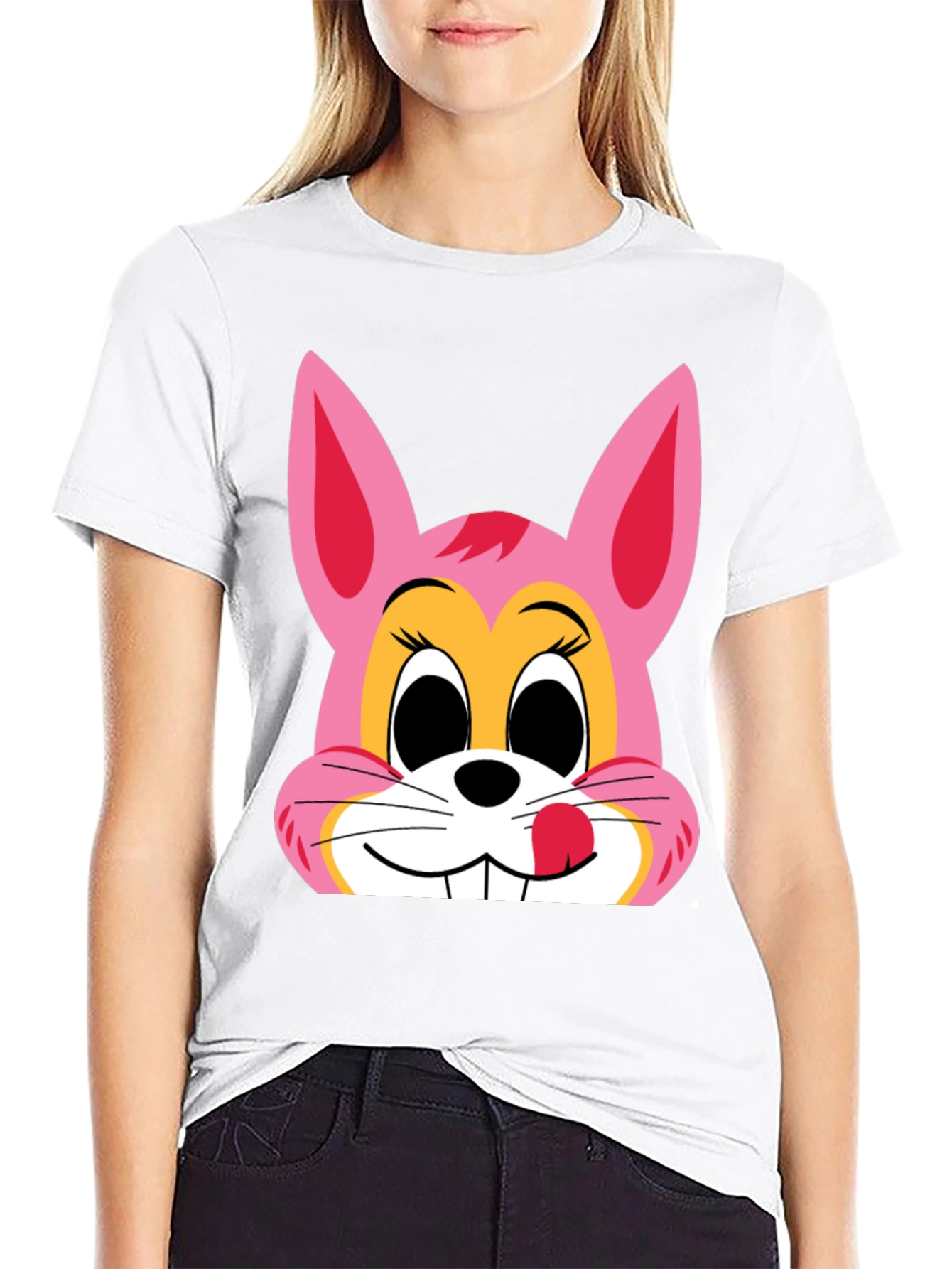 Pink Bunny Graphic Black T-Shirt