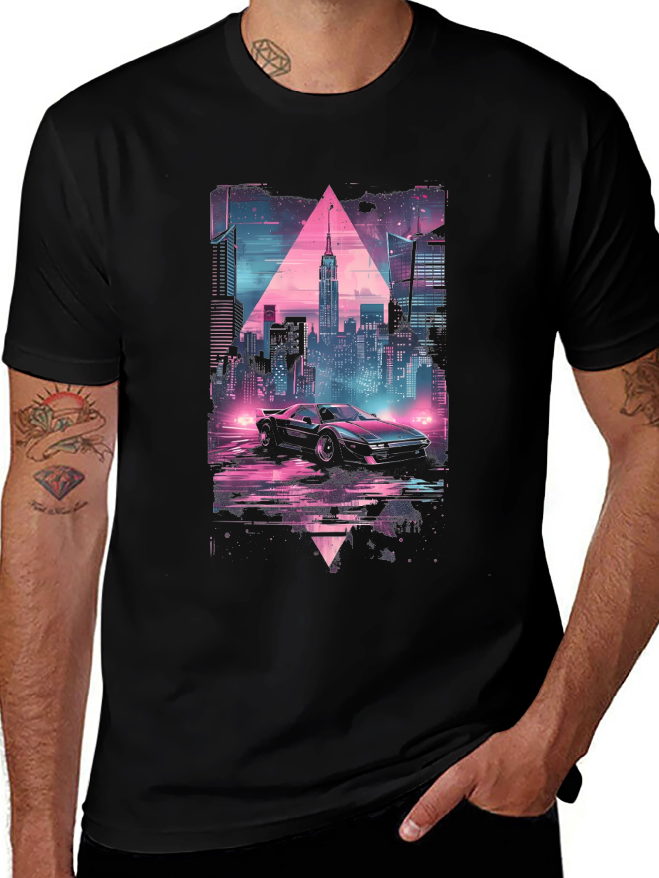 Retro Wave Cityscape Car Graphic Tee
