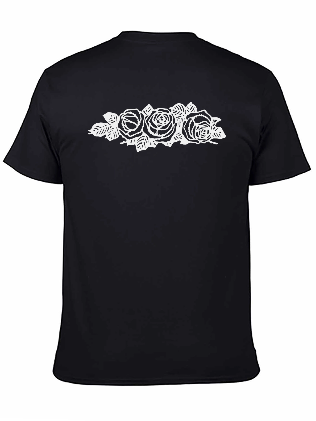 Black Graphic Tee with Rose Design