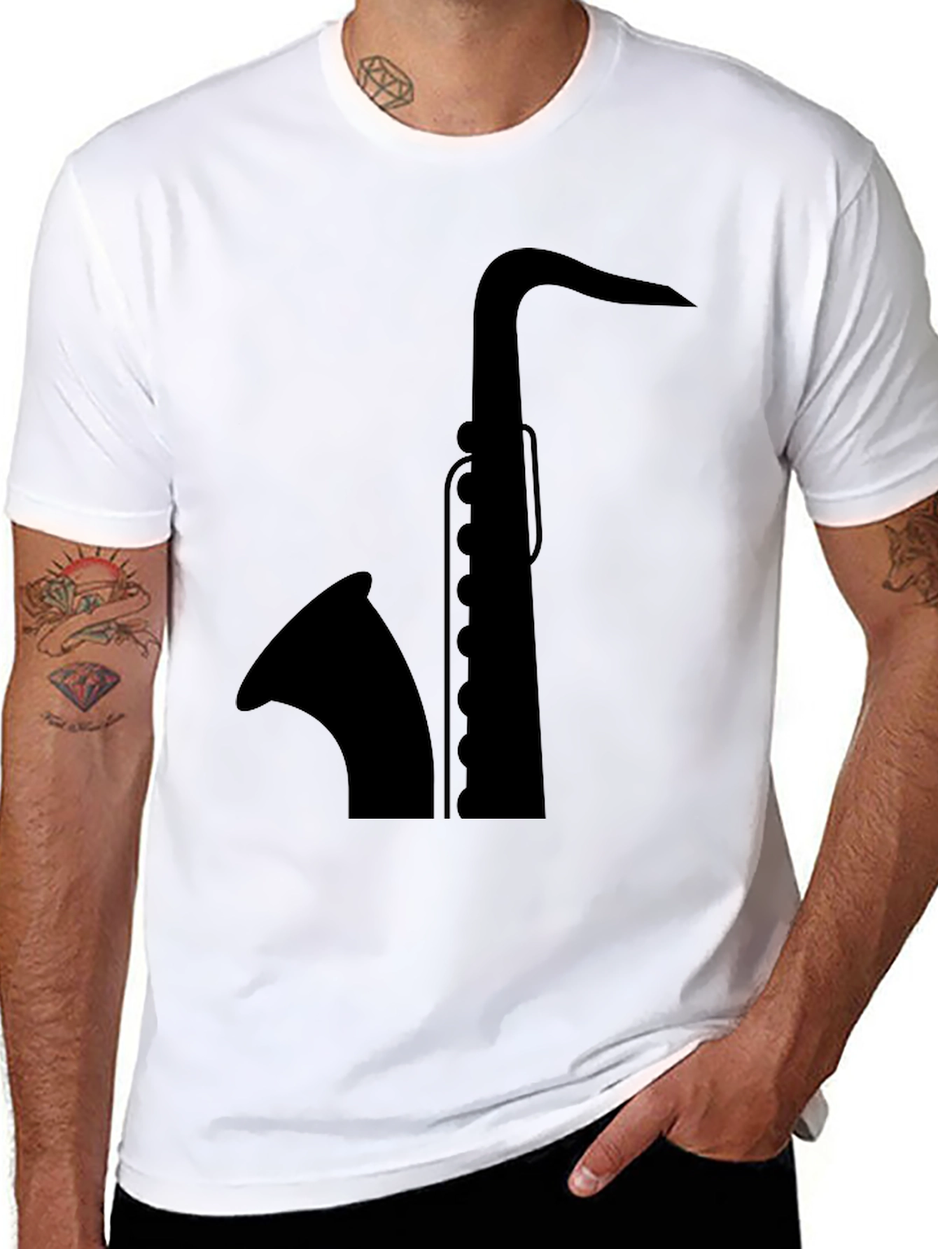 Black Saxophone Graphic Tee - Musician Style