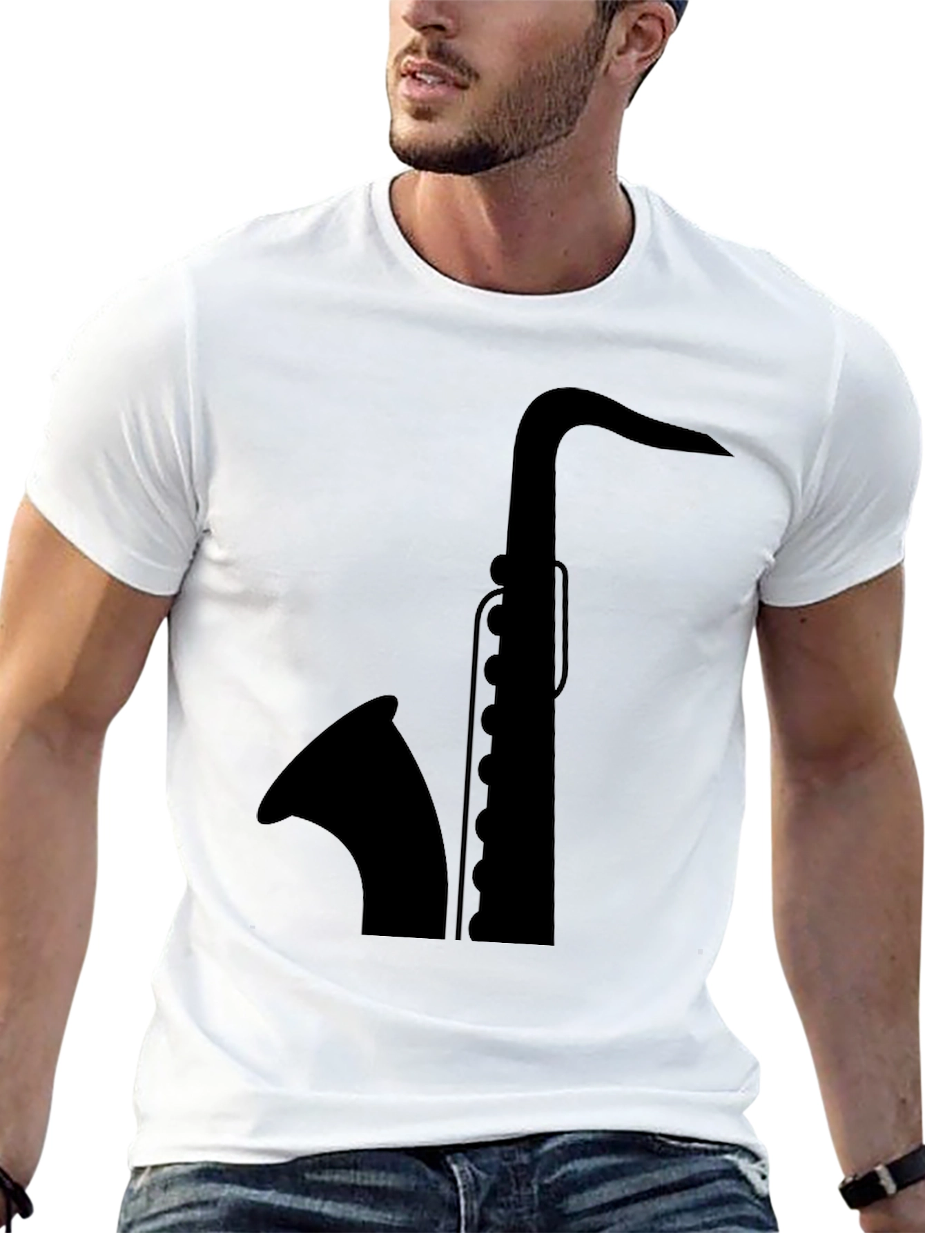 Black Saxophone Graphic Tee - Musician Style
