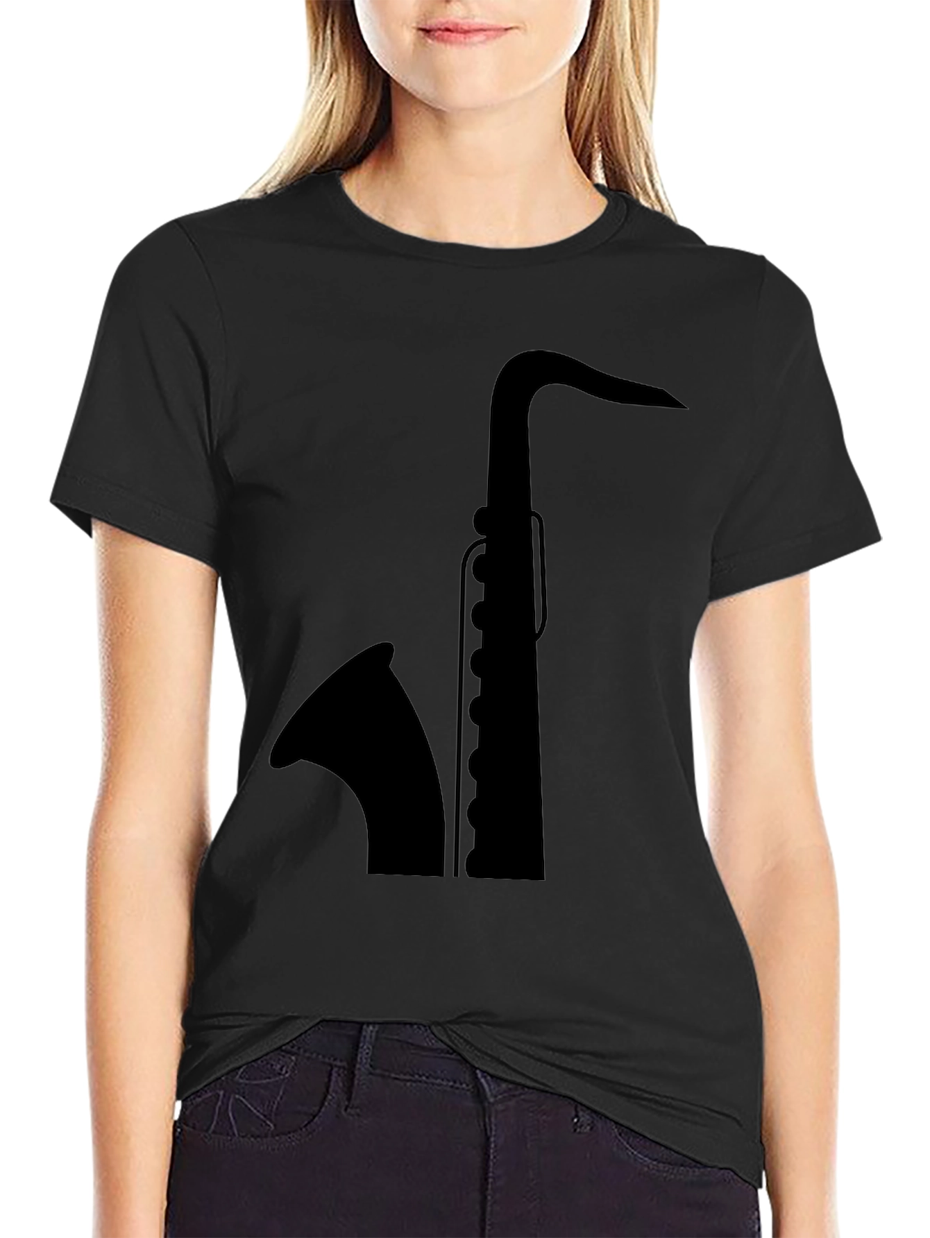 Black Saxophone Graphic Tee - Musician Style