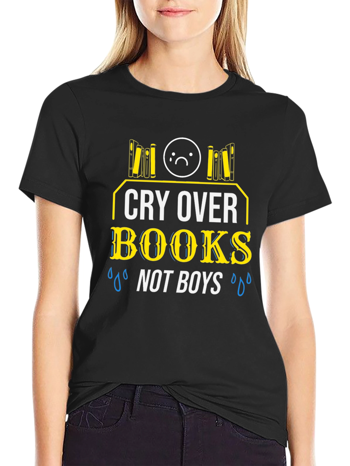 Cry Over Books Not Boys T-Shirt Black