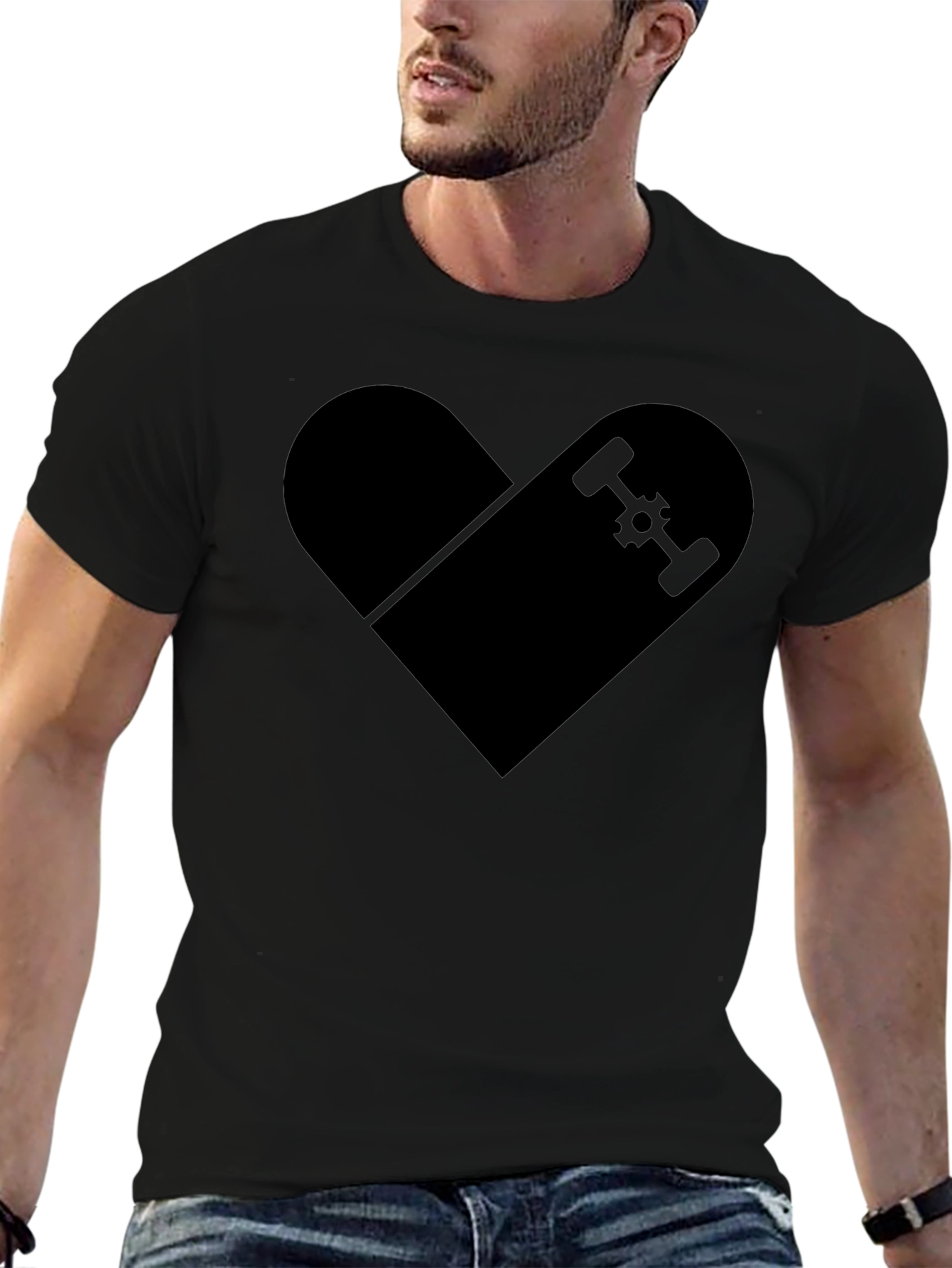 Skateboard Heart Graphic T-Shirt - Classic Black Tee